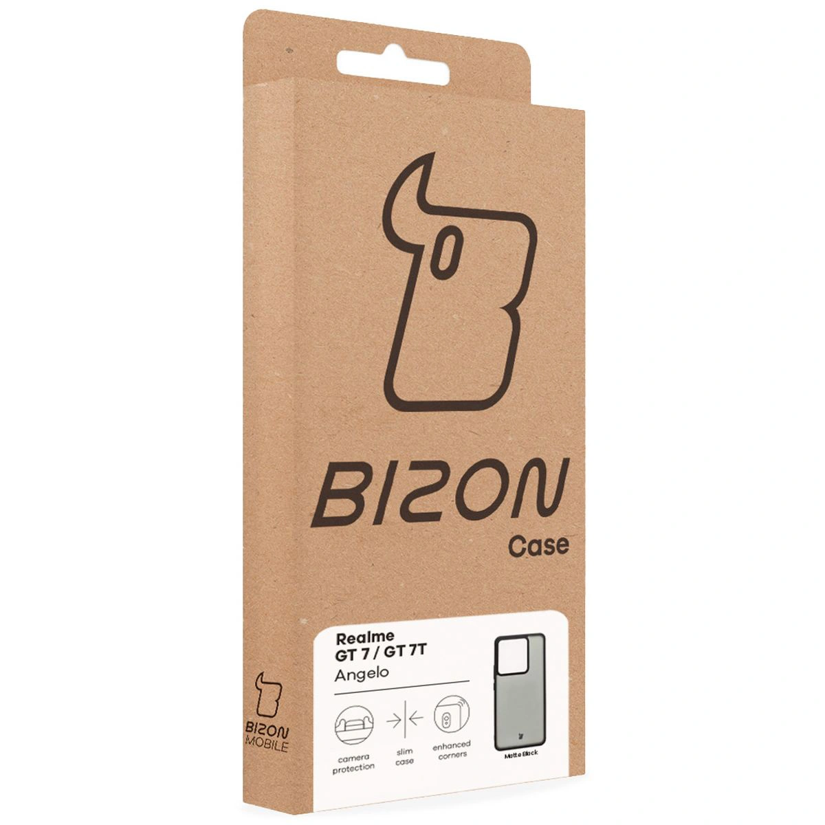 Bizon Case doboz elülső oldala a Realme GT 7 / Realme GT 7T dedikált címkéjével