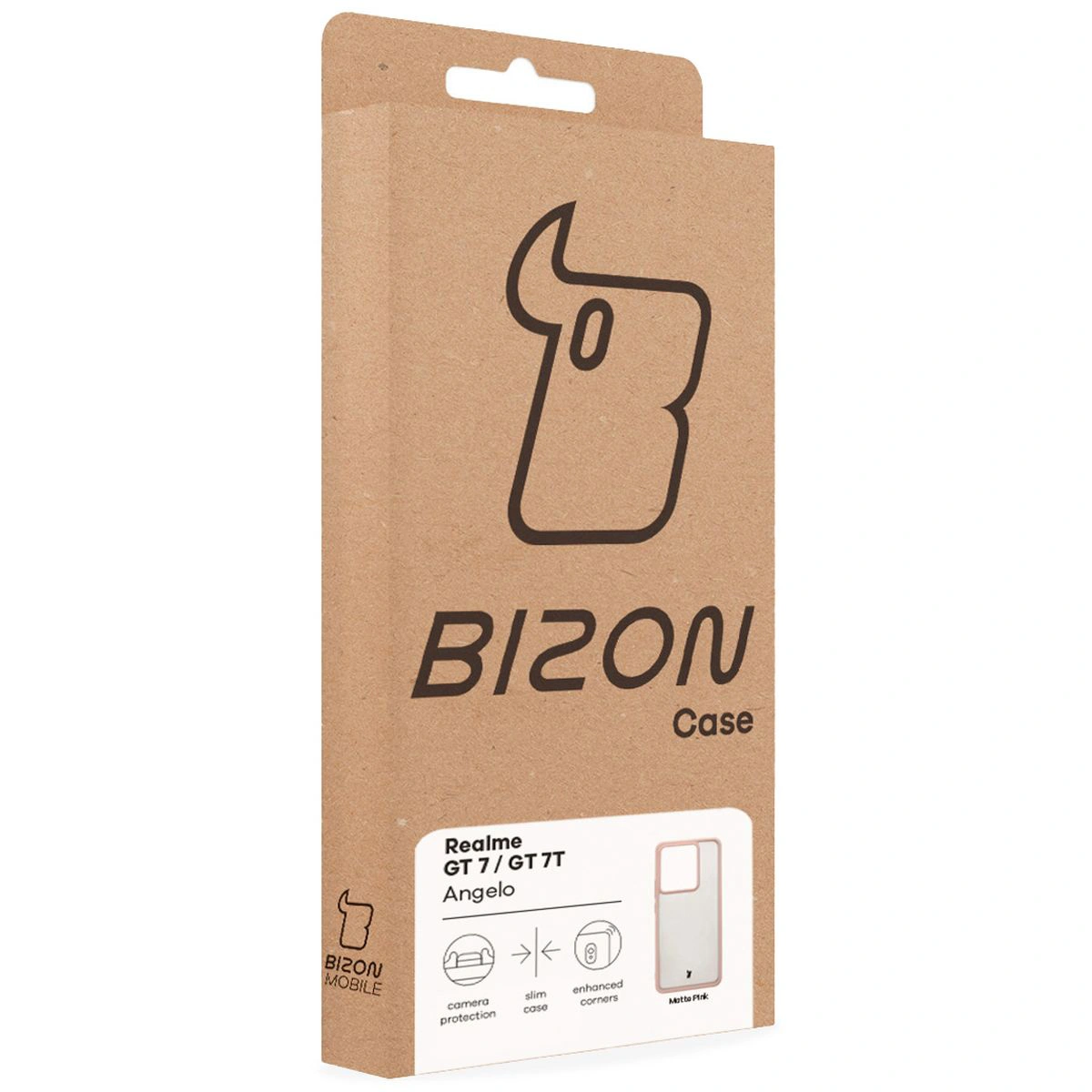 Fața cutiei Bizon Case cu eticheta dedicată pentru Realme GT 7 / Realme GT 7T