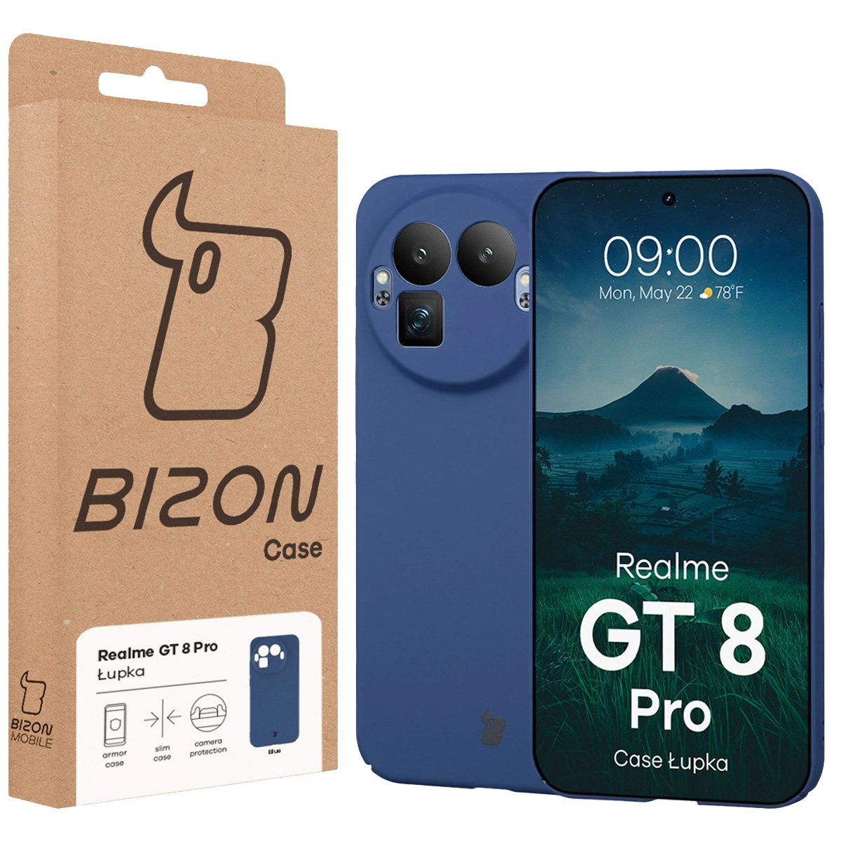 Przód pudełka Bizon Case z dedykowaną etykietą do Realme GT 8 Pro