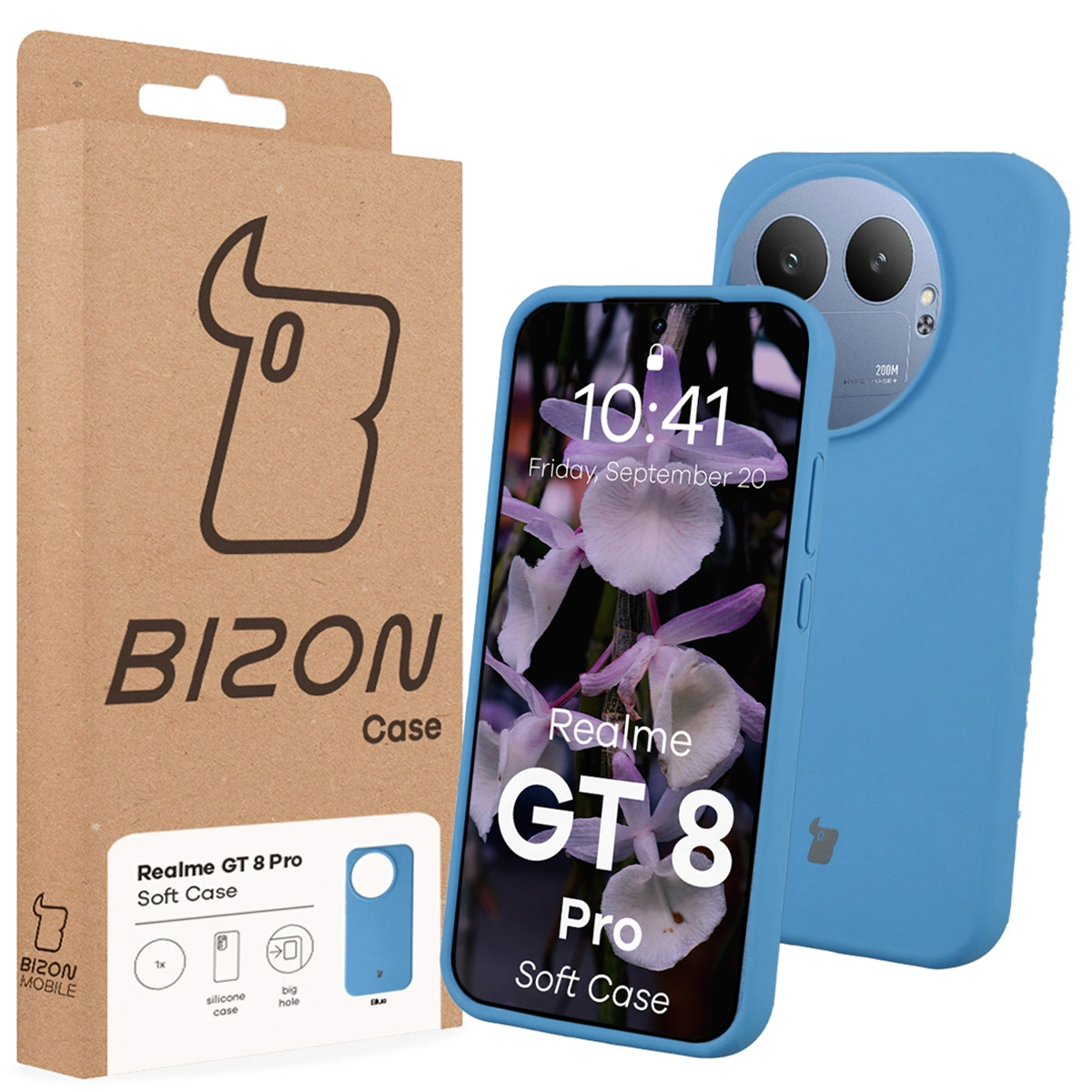 Przód pudełka Bizon Case z dedykowaną etykietą do Realme GT 8 Pro