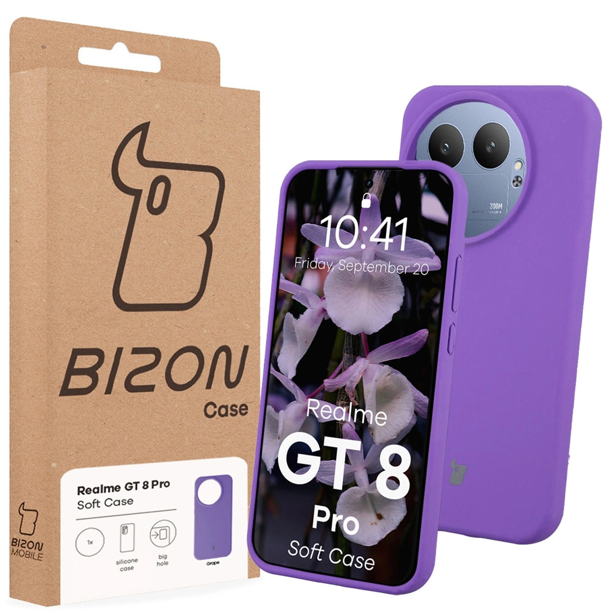 Przód pudełka Bizon Case z dedykowaną etykietą do Realme GT 8 Pro