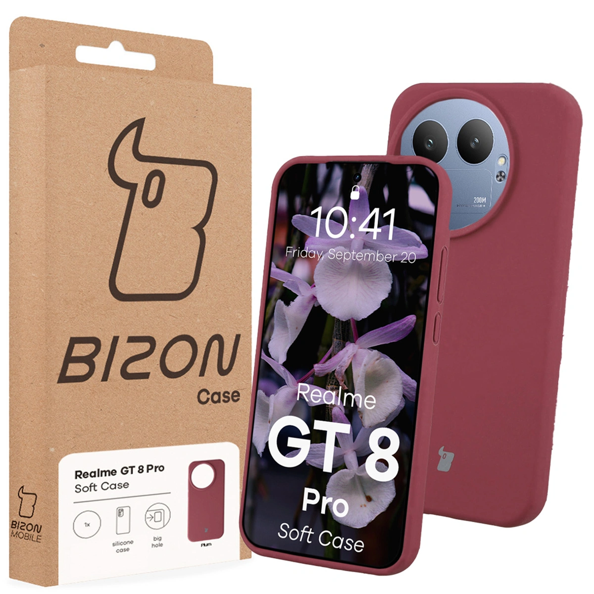 Przód pudełka Bizon Case z dedykowaną etykietą do Realme GT 8 Pro