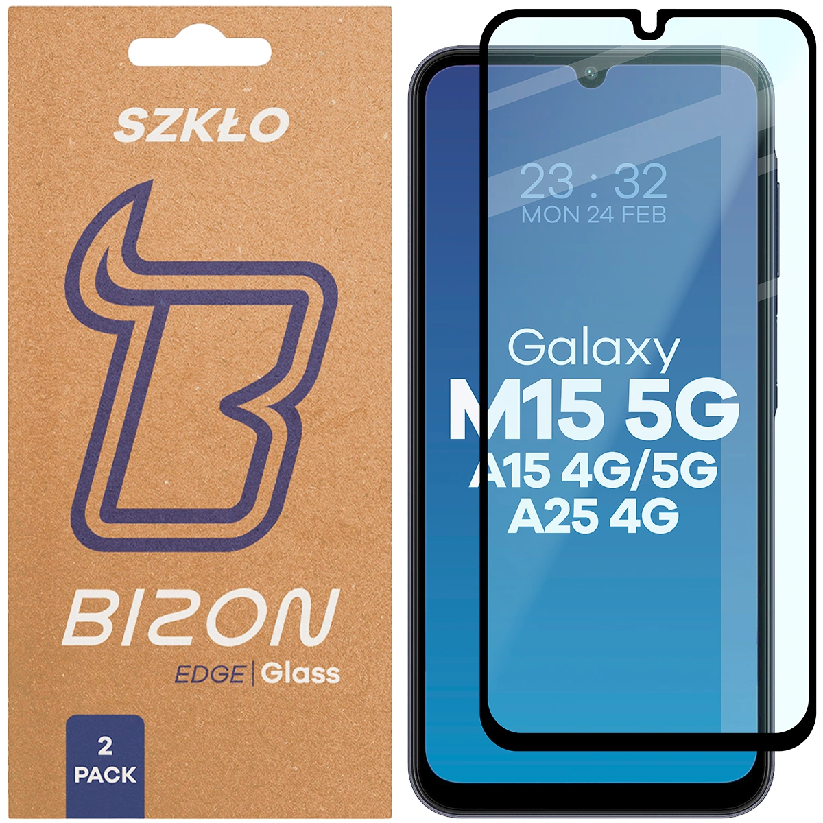 Szkło hartowane na cały ekran Bizon Glass Edge Duo dla Samsung Galaxy A15 4G/5G / Galaxy A25 5G / Galaxy M15 5G