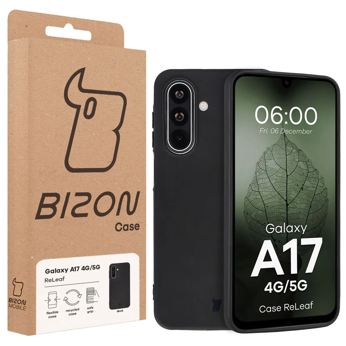 Przód pudełka Bizon Case z dedykowaną etykietą do Samsung Galaxy A17 5G