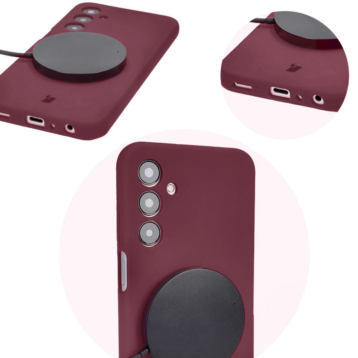 Zbliżenie na precyzyjne wycięcia i możliwość ładowania indukcyjnego w etui Bizon Soft Case