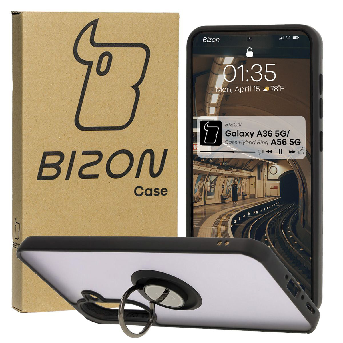 Husă cu suport pentru deget Bizon Case Hybrid Ring pentru Galaxy A36 5G / A56 5G