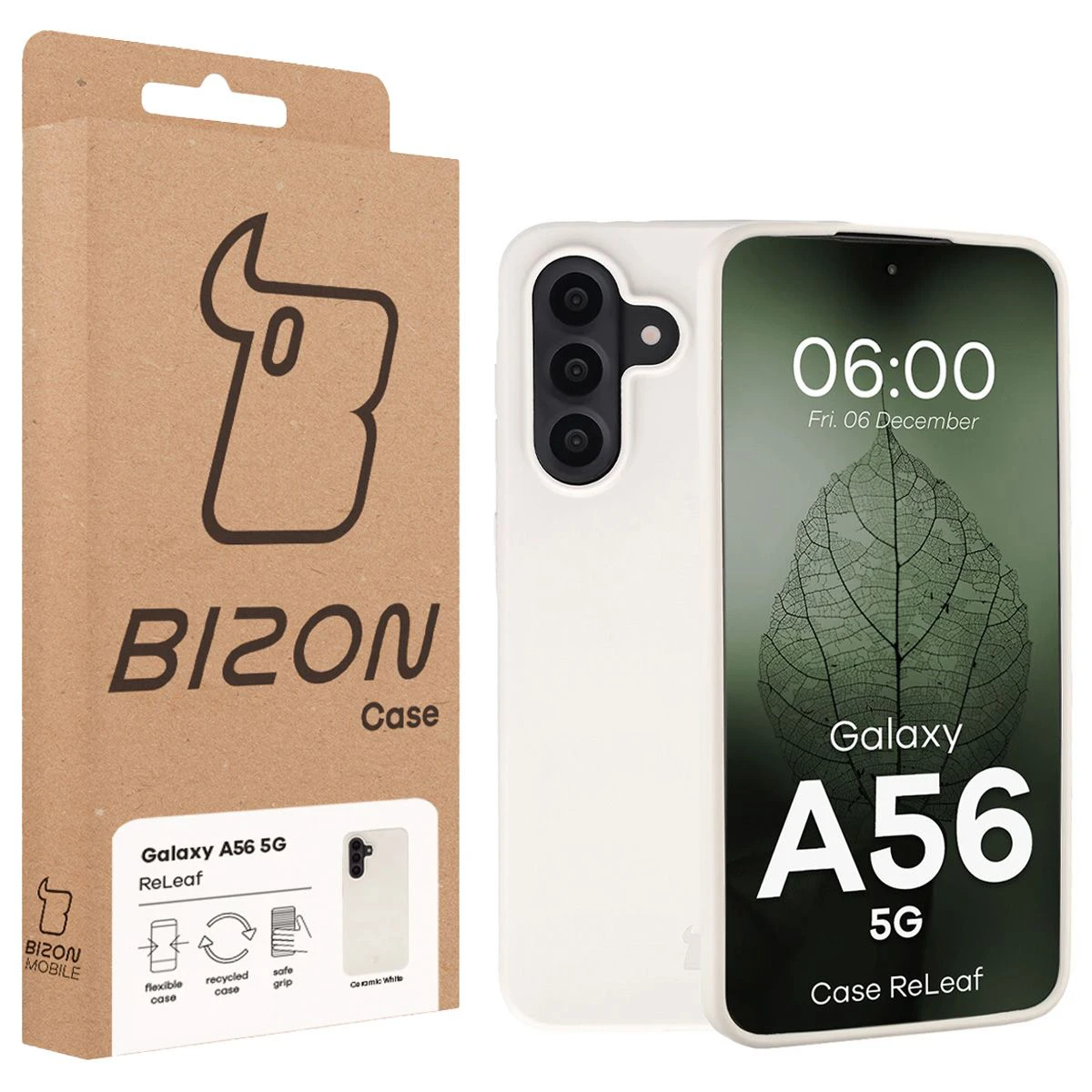 Przód pudełka Bizon Case z dedykowaną etykietą do Samsung Galaxy A56 5G