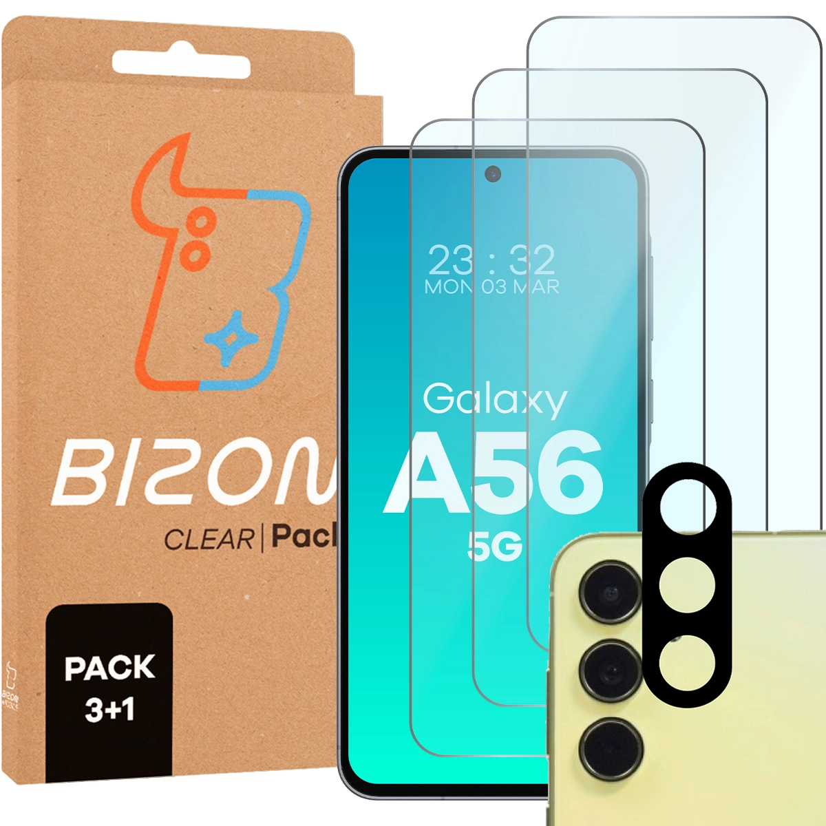 Zawartość zestawu Bizon Glass Clear 2 dla Galaxy A56 5G