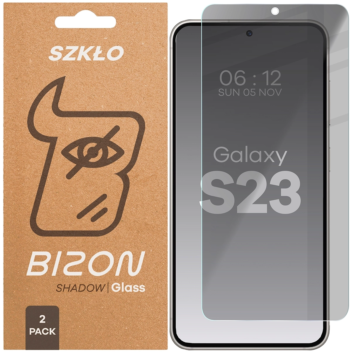 Pudełko i szkło prywatyzujące Bizon Glass Clear Shadow Duo do Samsung Galaxy S23