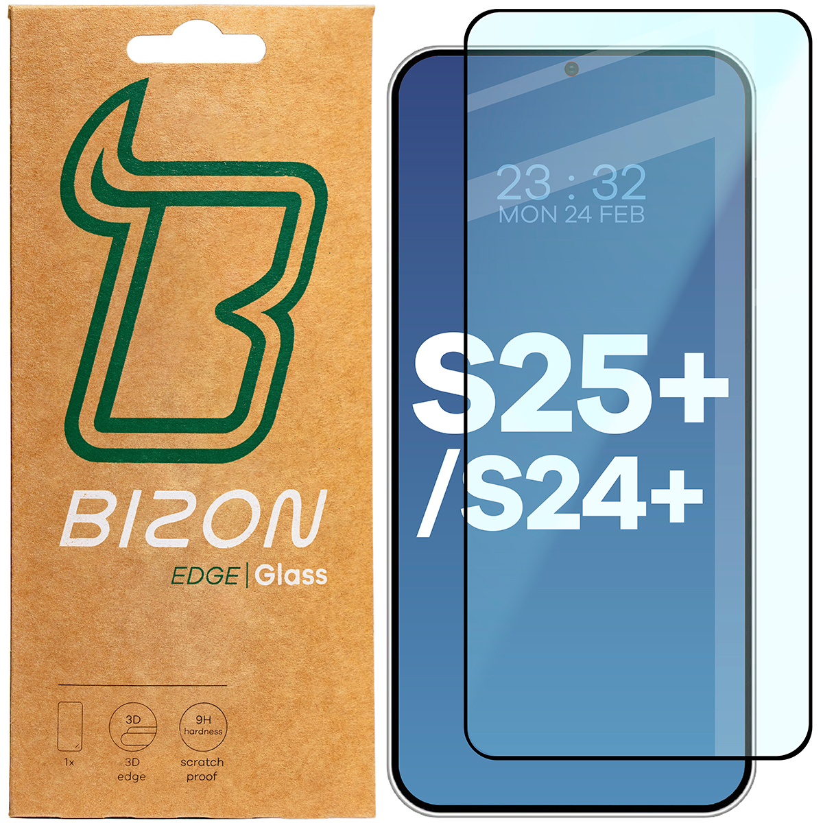 Szkło hartowane Bizon Glass Edge 2 do Samsung Galaxy S25 Plus / S24 Plus, czarna ramka