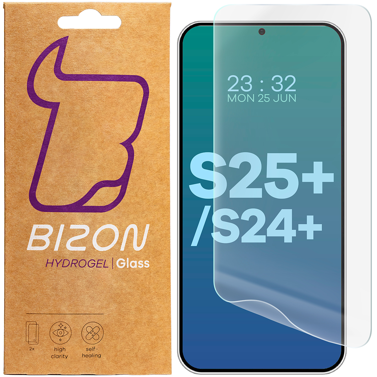 Folia hydrożelowa na ekran Bizon Glass Hydrogel Front do Samsung Galaxy S25 Plus / S24 Plus, 2 sztuki