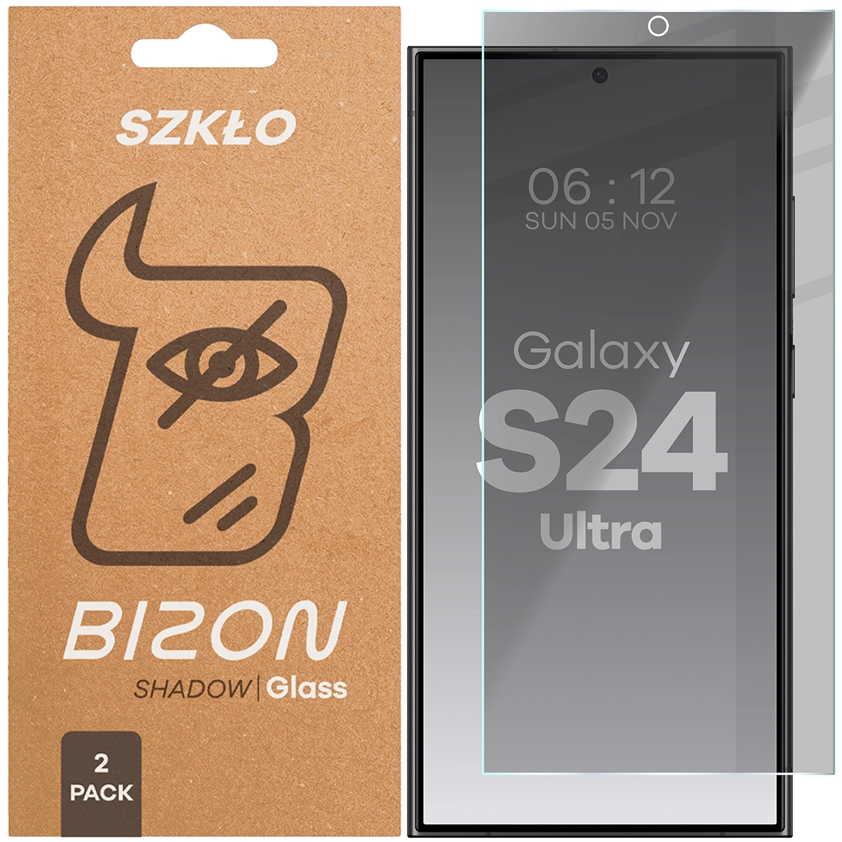 Pudełko i szkło prywatyzujące Bizon Glass Clear Shadow Duo do Samsung Galaxy S24 Ultra