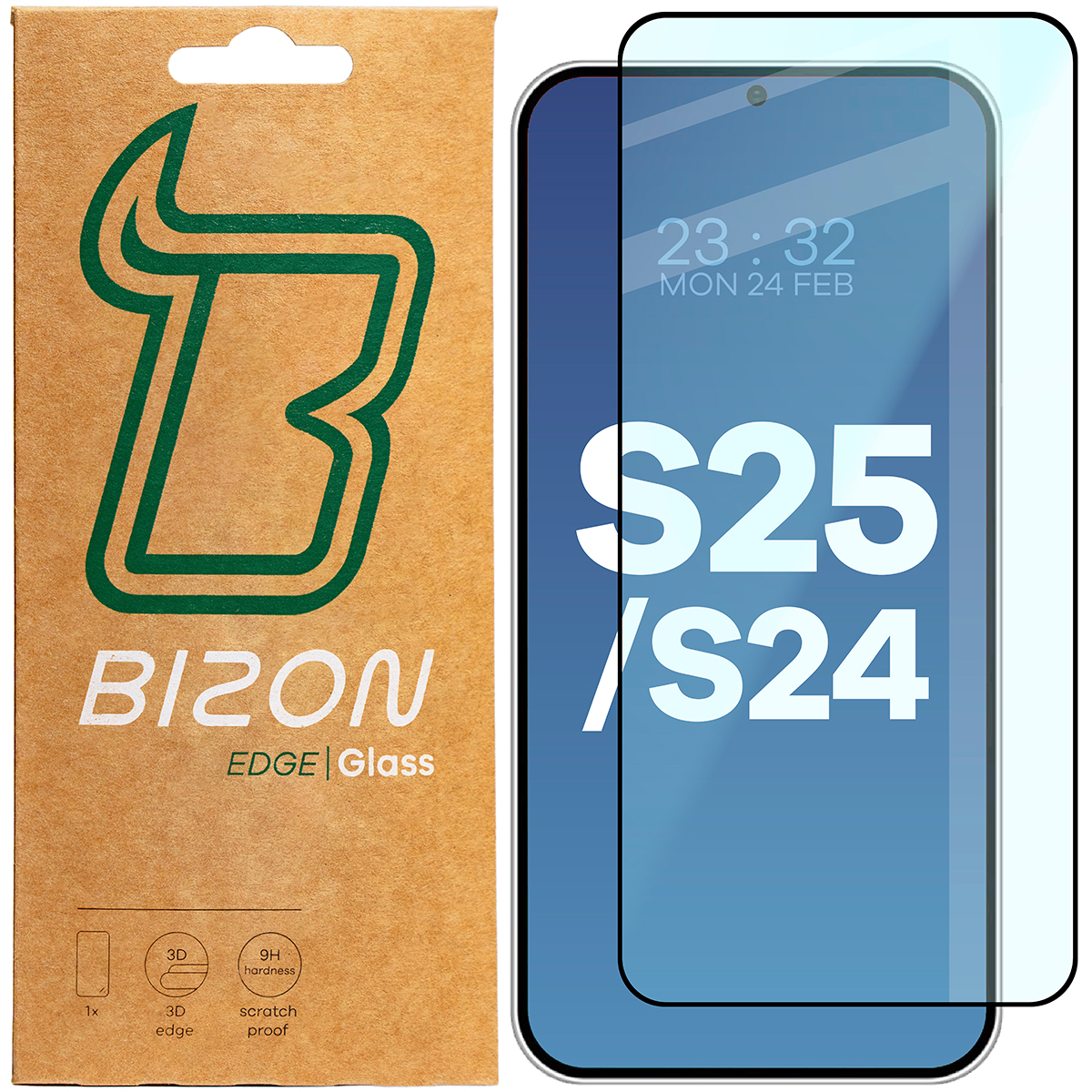 Szkło hartowane Bizon Glass Edge 2 do Samsung Galaxy S25 / S24, czarna ramka