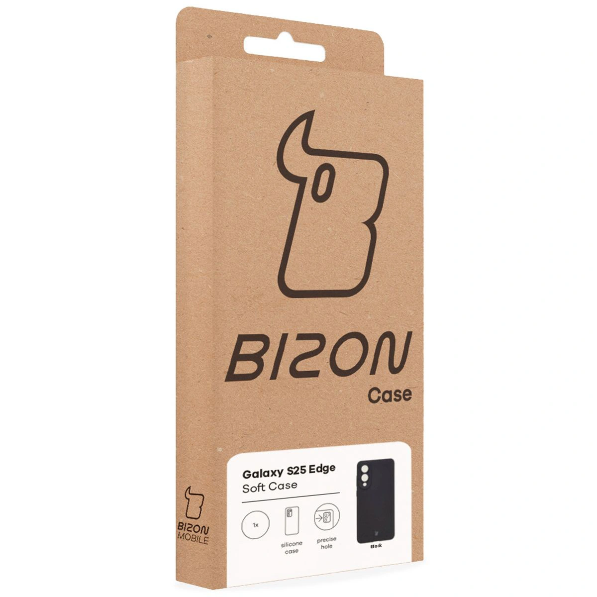 Przód pudełka Bizon Case z dedykowaną etykietą do Samsung Galaxy S25 Edge