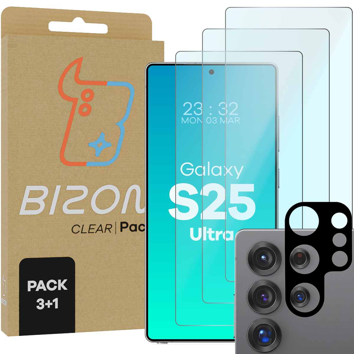 Zawartość zestawu Bizon Glass Clear 2 dla Galaxy S25 Ultra