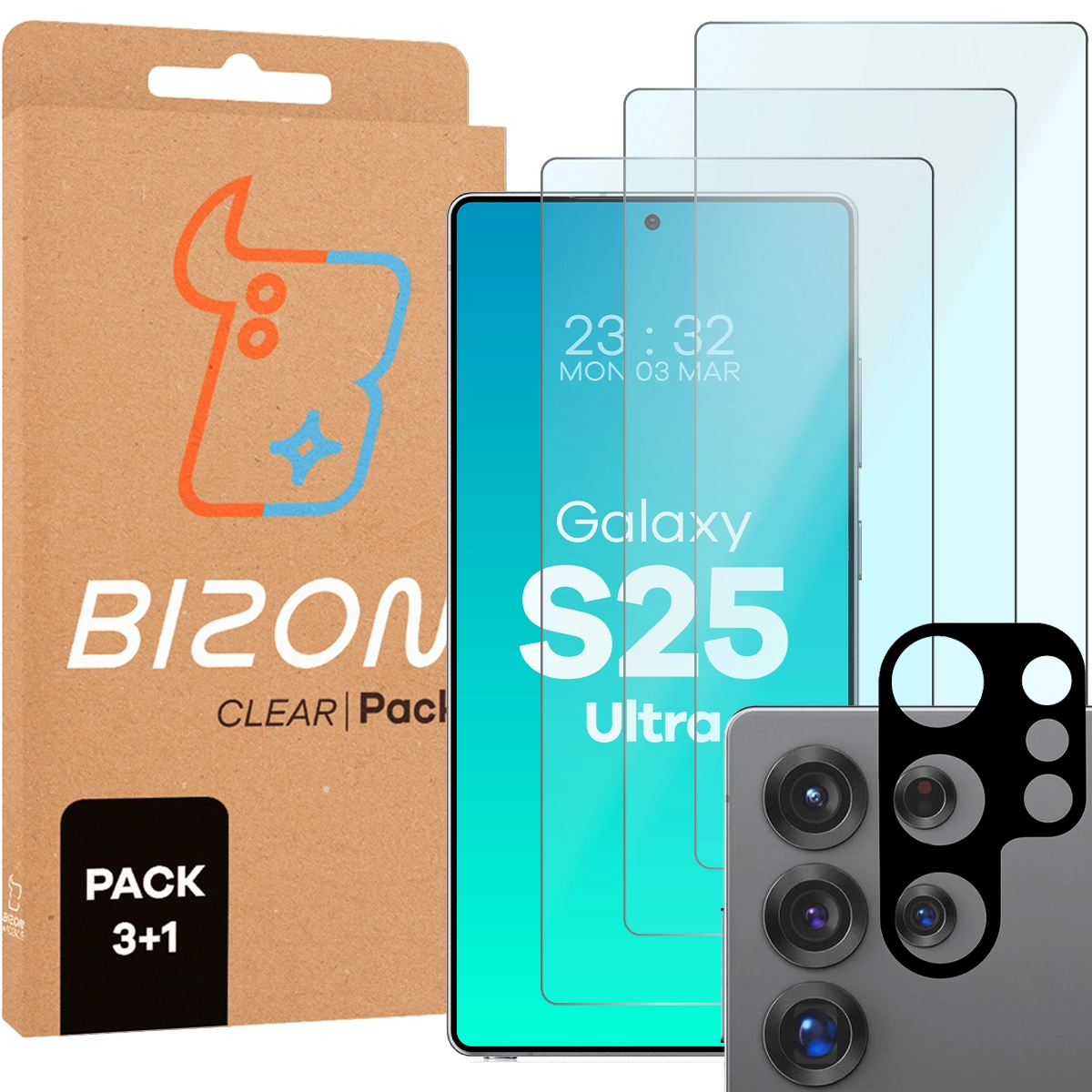 Zawartość zestawu Bizon Glass Clear 2 dla Galaxy S25 Ultra