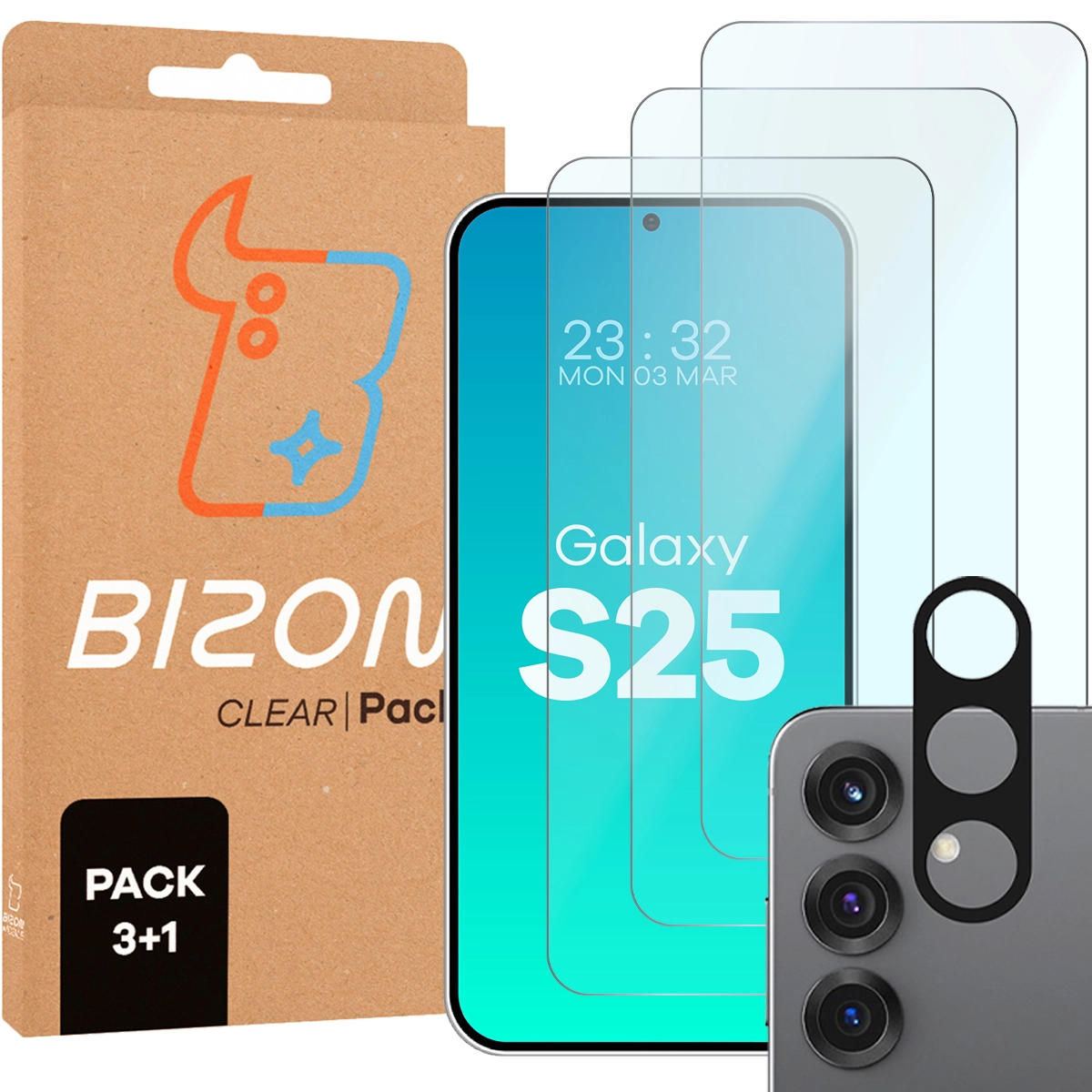 Zawartość zestawu Bizon Glass Clear 2 dla Galaxy S25