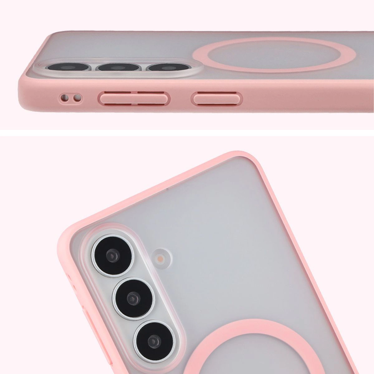 Pełne wycięcie i podwyższone krawędzie aparatu w etui Bizon Case MatteO do Samsung Galaxy S26 Plus