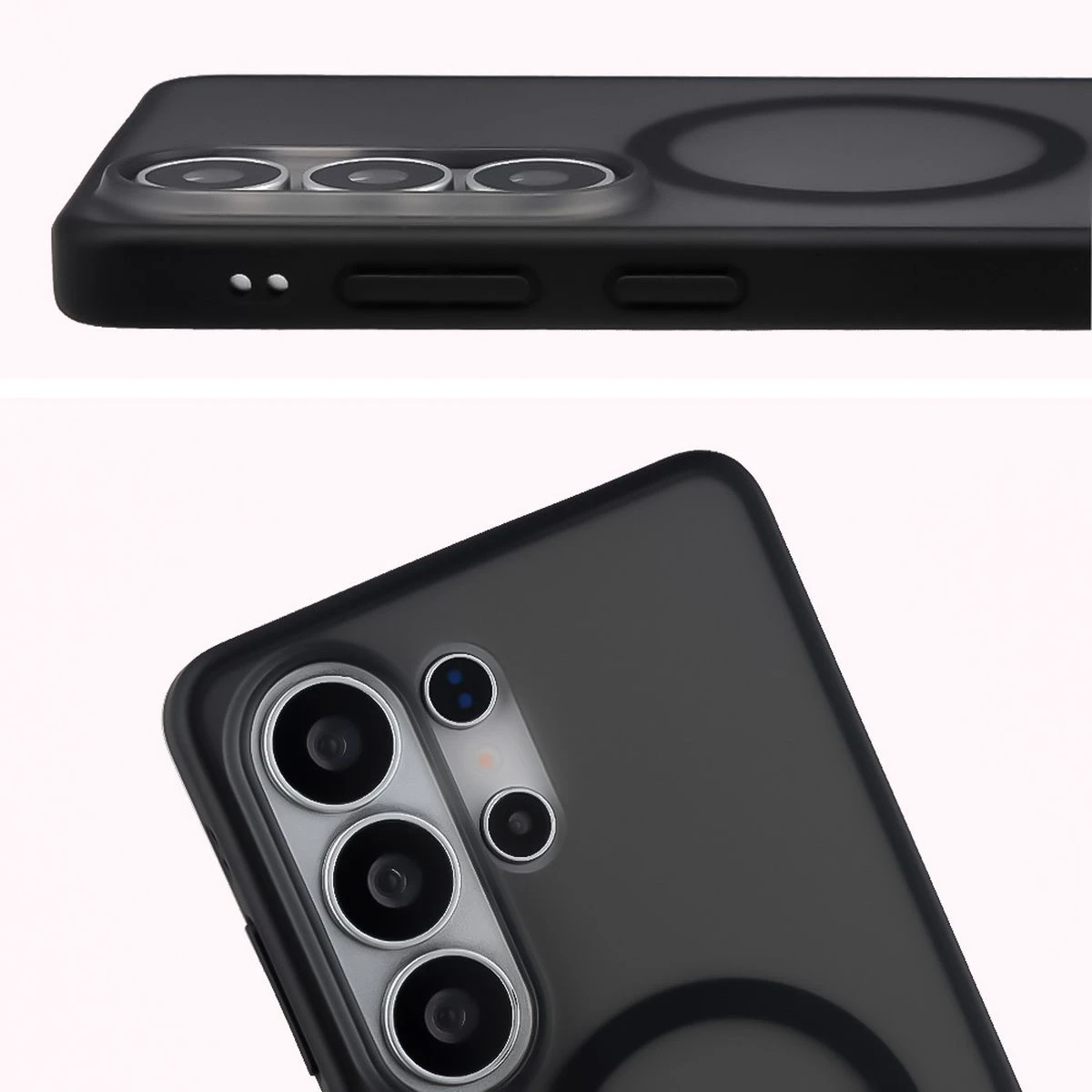 Pełne wycięcie i podwyższone krawędzie aparatu w etui Bizon Case MatteO do Samsung Galaxy S26 Ultra