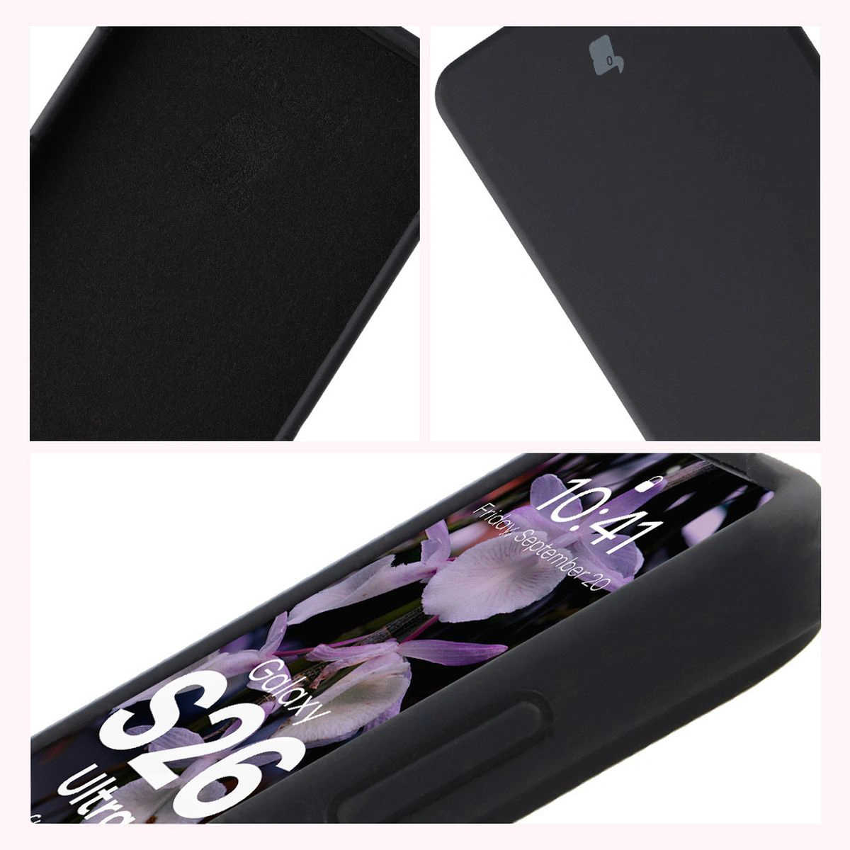 Konstrukcja etui Bizon Soft Case: zintegrowane osłony, podwyższone krawędzie i wyściółka z mikrofibry do Samsung Galaxy S26 Ultra