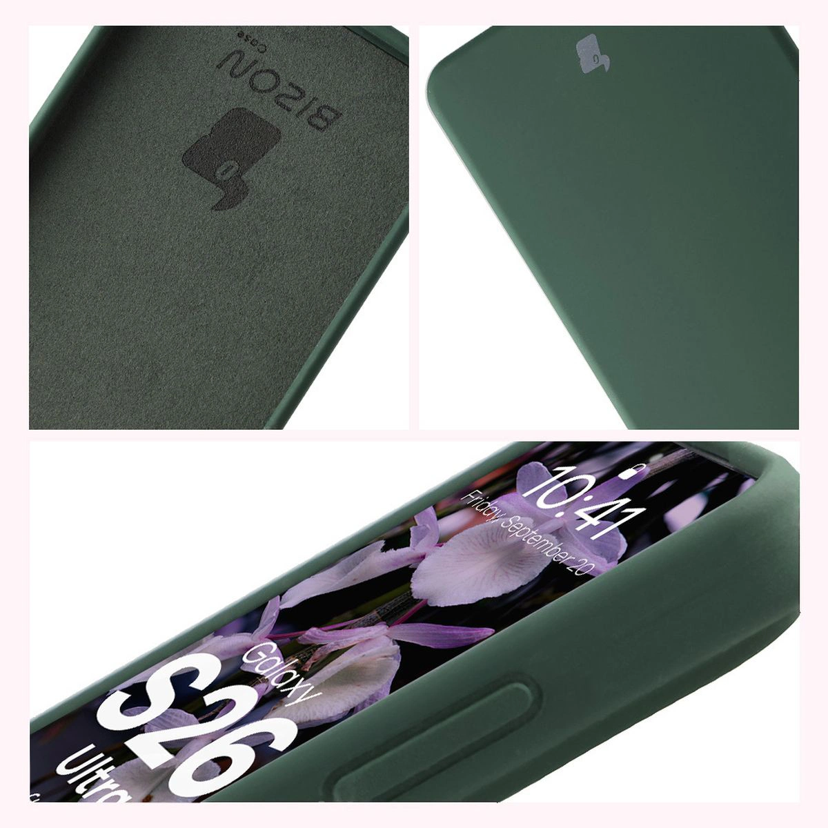 Konstrukcja etui Bizon Soft Case: zintegrowane osłony, podwyższone krawędzie i wyściółka z mikrofibry do Samsung Galaxy S26 Ultra