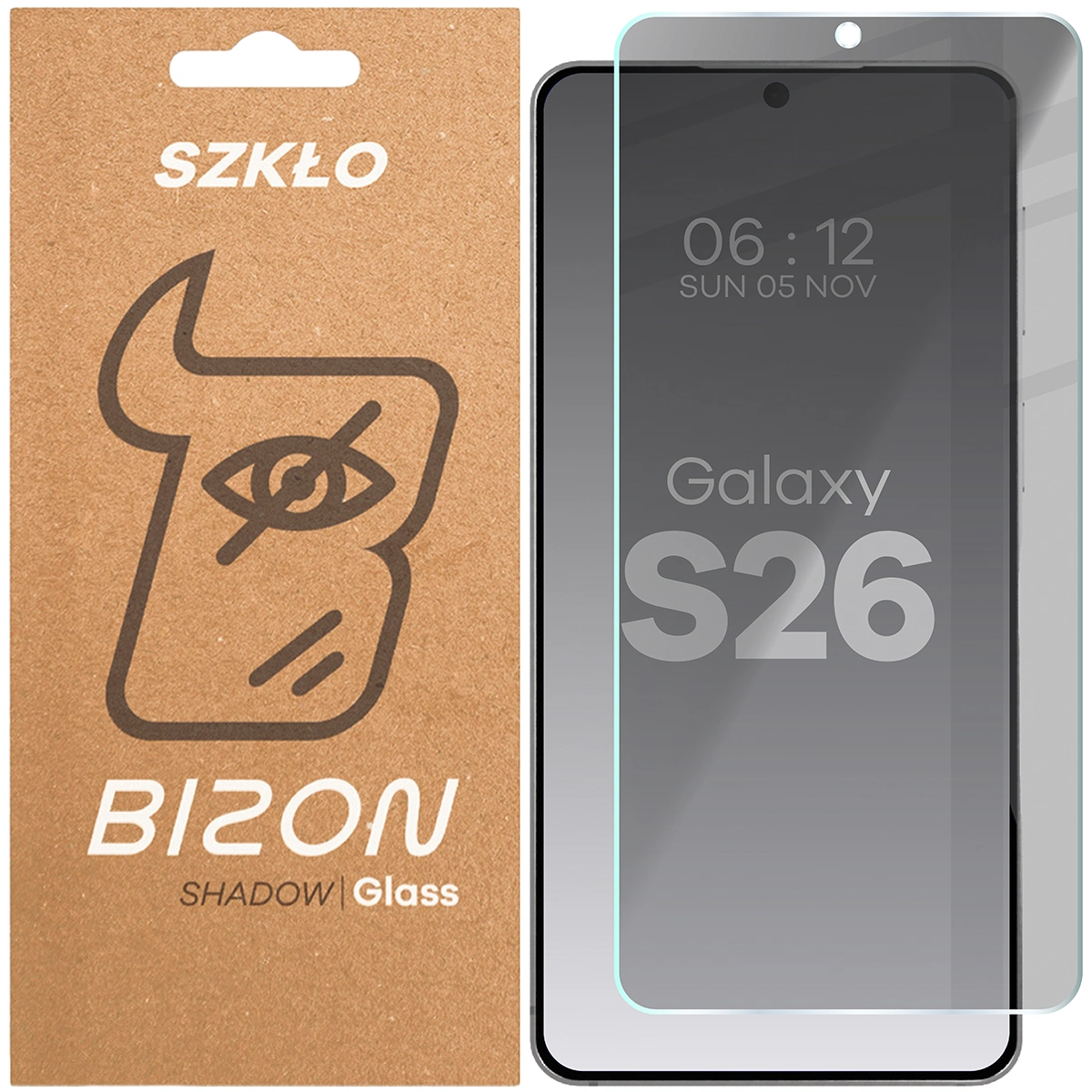 Pudełko i szkło prywatyzujące Bizon Glass Clear Shadow do Samsung Galaxy S26