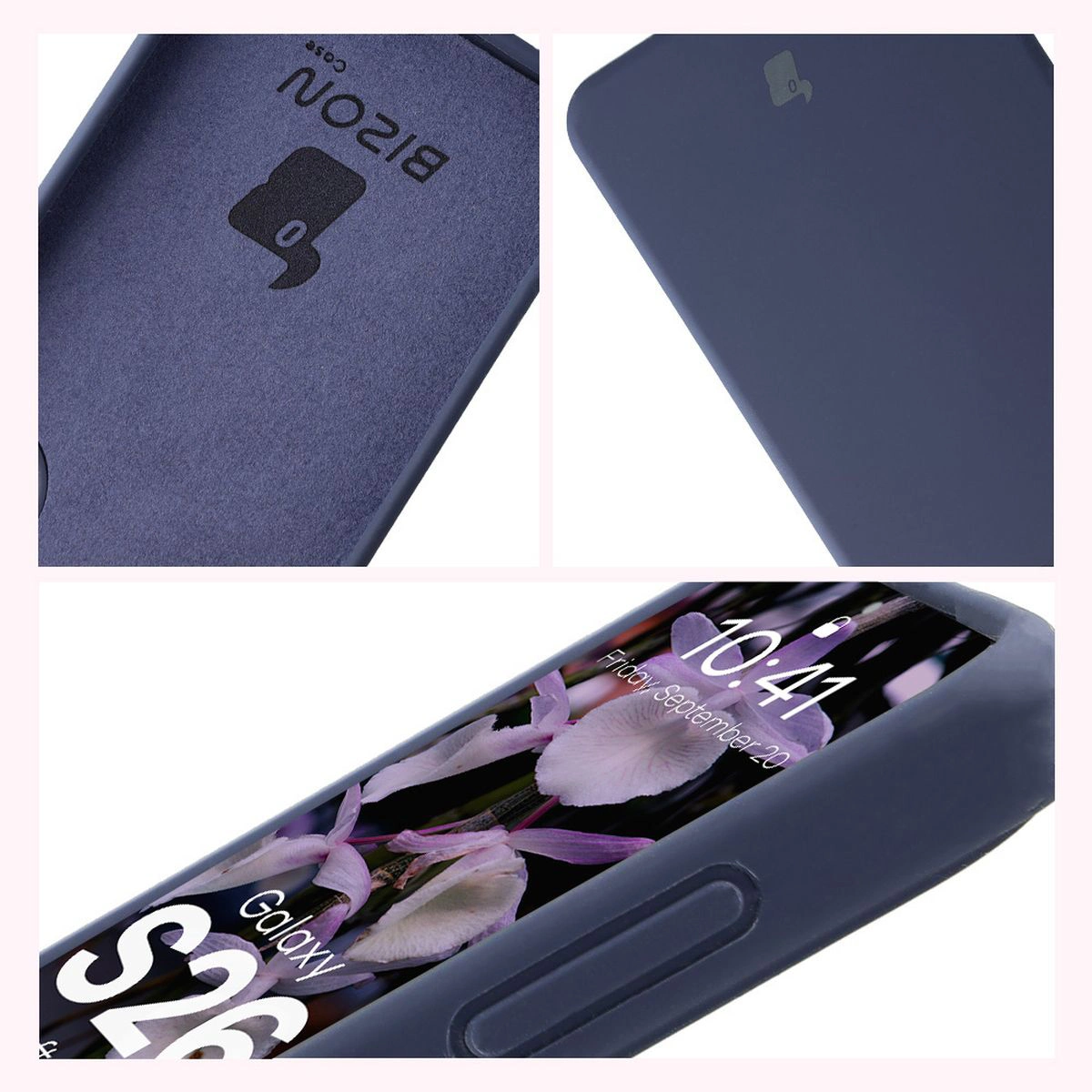 Konstrukcja etui Bizon Soft Case: zintegrowane osłony, podwyższone krawędzie i wyściółka z mikrofibry do Samsung Galaxy S26