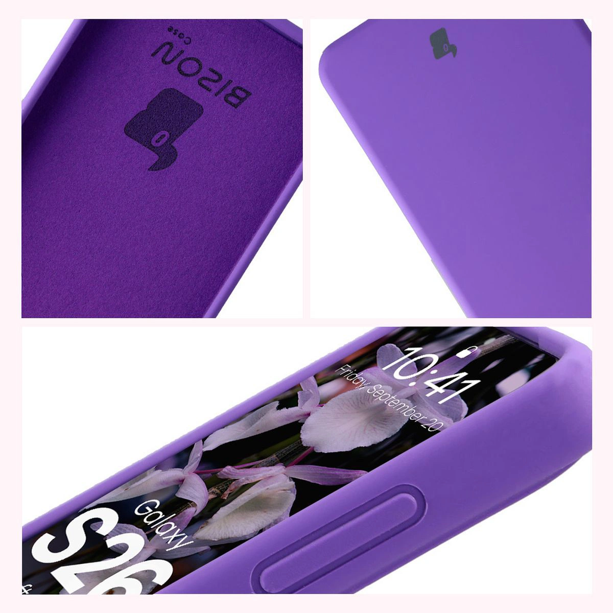 Konstrukcja etui Bizon Soft Case: zintegrowane osłony, podwyższone krawędzie i wyściółka z mikrofibry do Samsung Galaxy S26