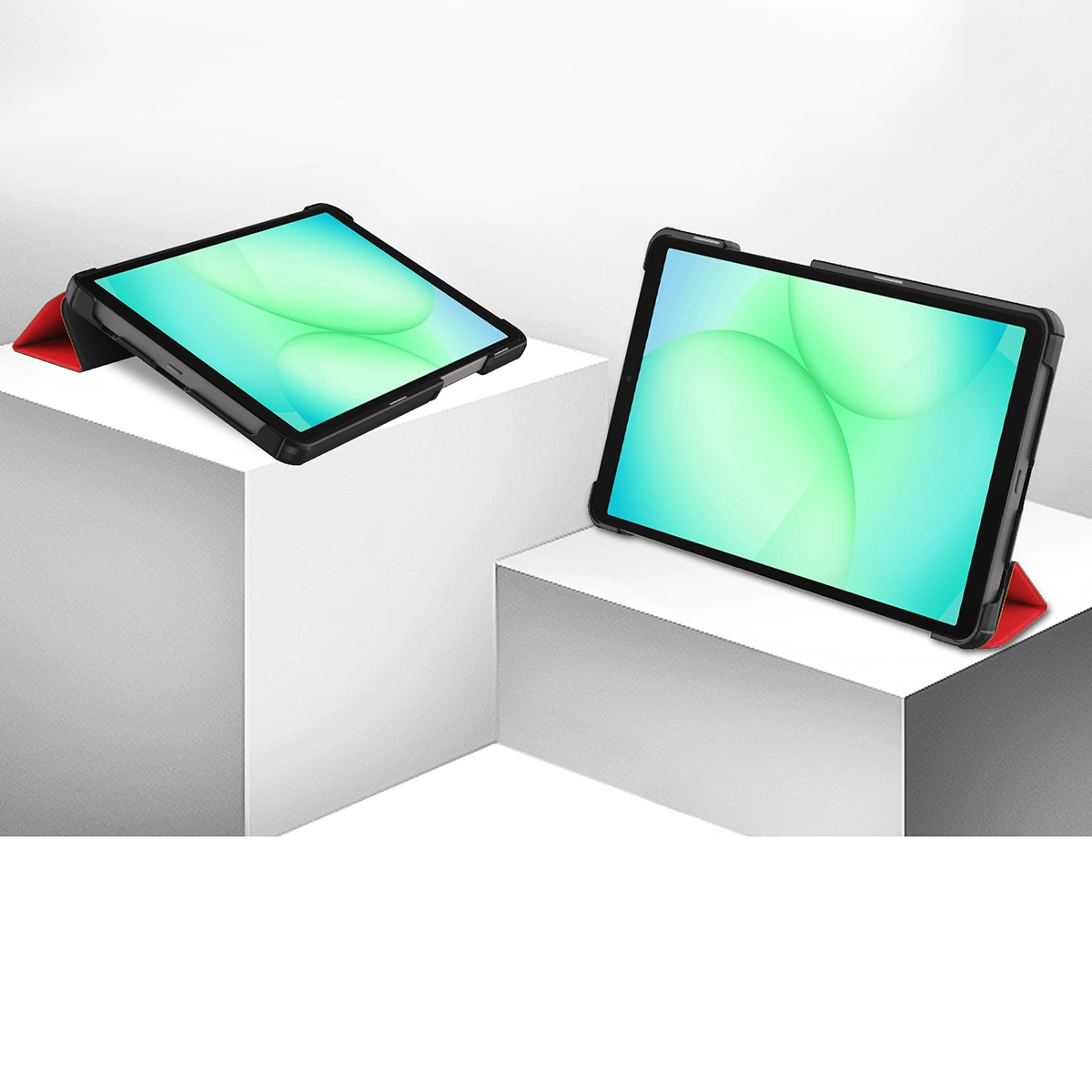 Etui z klapką Bizon Case Tab Croc na podstawkach ustawione pod dwoma kątami do Samsung Galaxy Tab A11 / Samsung Galaxy Tab A9