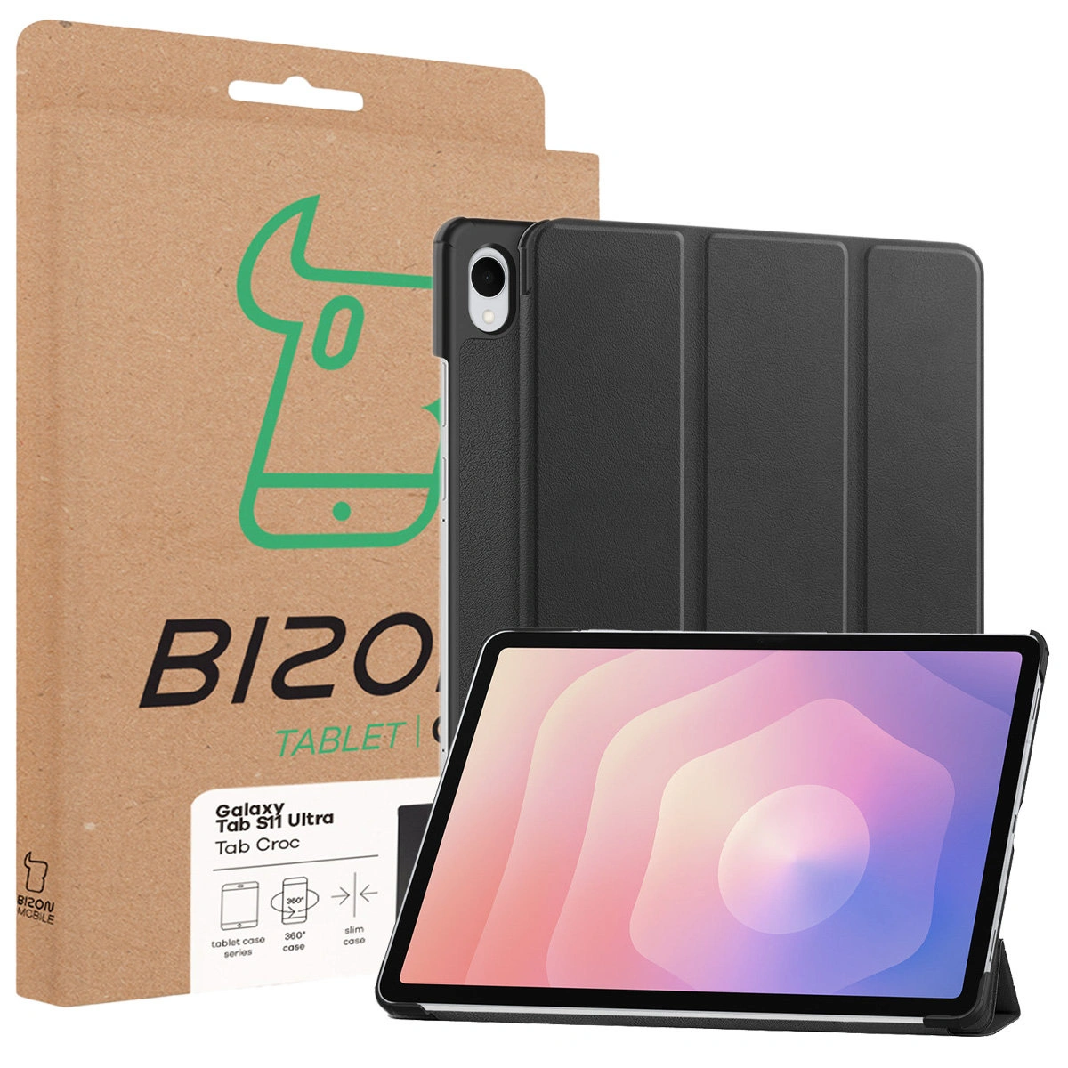 Przód pudełka Bizon Case z dedykowaną etykietą do Samsung Galaxy Tab S11 Ultra