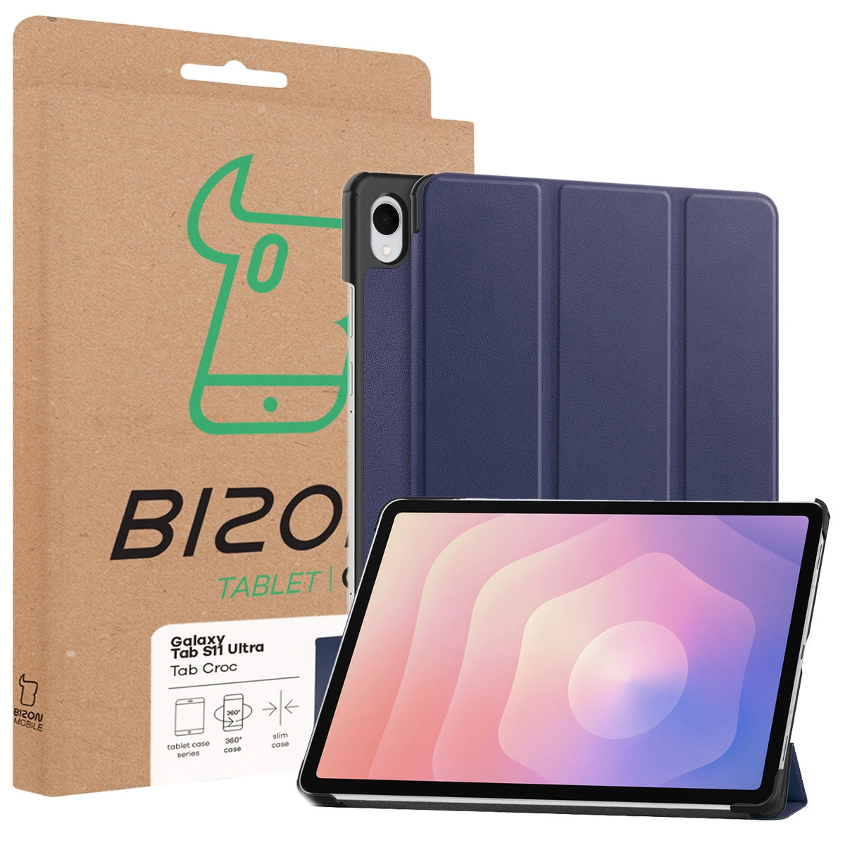Przód pudełka Bizon Case z dedykowaną etykietą do Samsung Galaxy Tab S11 Ultra