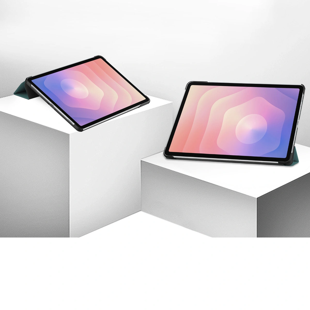 Etui z klapką Bizon Case Tab Croc na podstawkach ustawione pod dwoma kątami do Samsung Galaxy Tab S11 Ultra