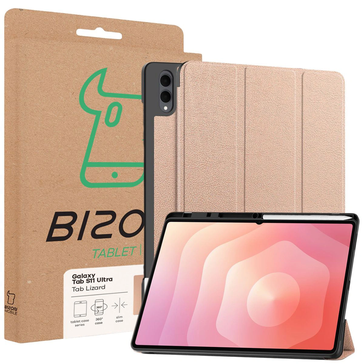 Przód pudełka Bizon Case z dedykowaną etykietą do Samsung Galaxy Tab S11 Ultra