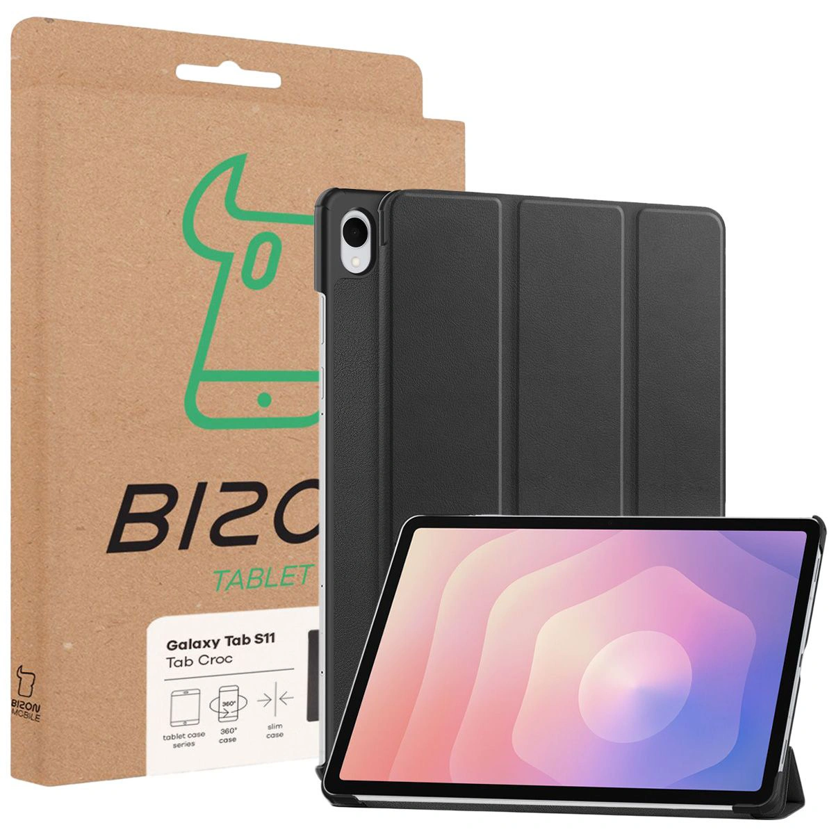 Przód pudełka Bizon Case z dedykowaną etykietą do Samsung Galaxy Tab S11