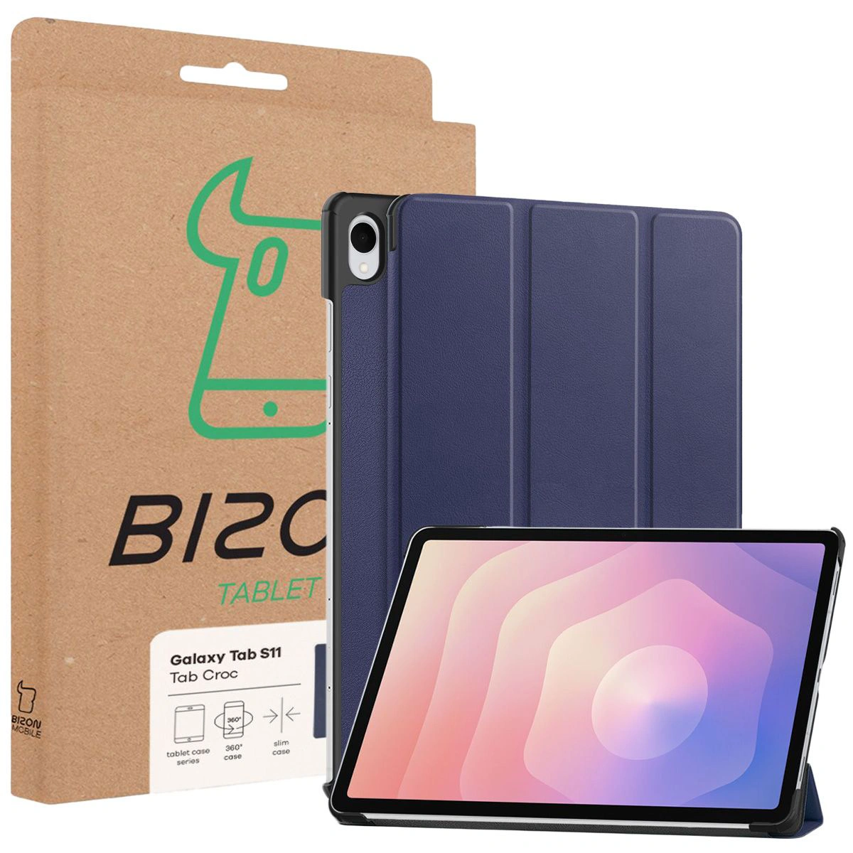 Przód pudełka Bizon Case z dedykowaną etykietą do Samsung Galaxy Tab S11