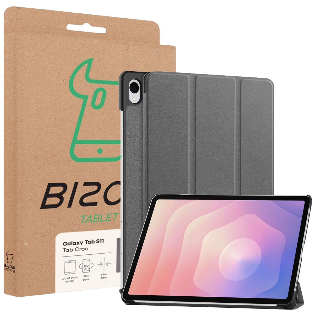 Przód pudełka Bizon Case z dedykowaną etykietą do Samsung Galaxy Tab S11