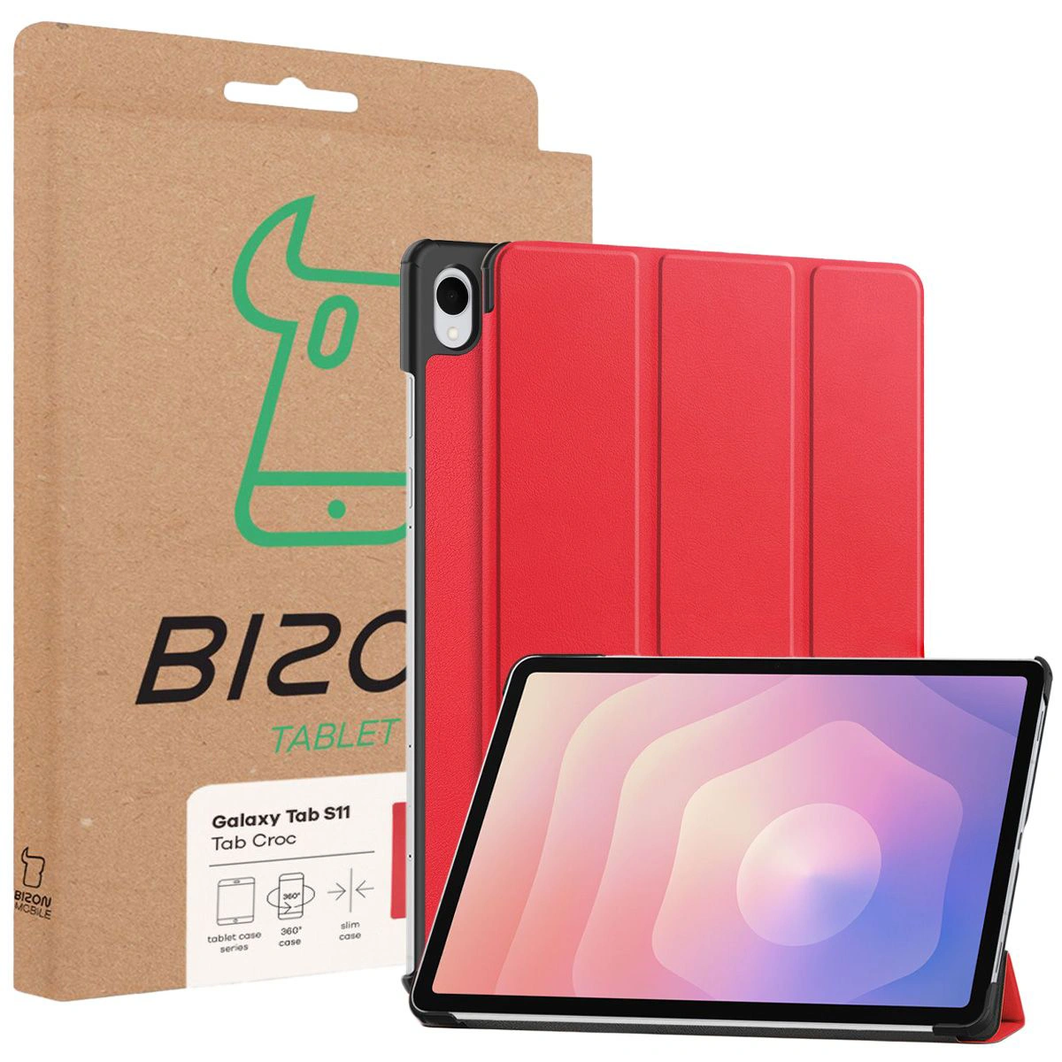 Przód pudełka Bizon Case z dedykowaną etykietą do Samsung Galaxy Tab S11