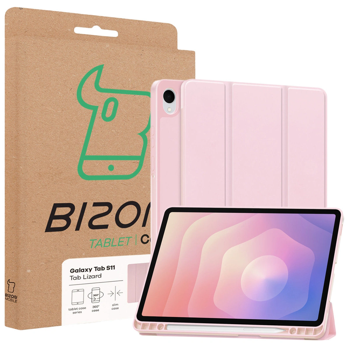 Przód pudełka Bizon Case z dedykowaną etykietą do Samsung Galaxy Tab S11