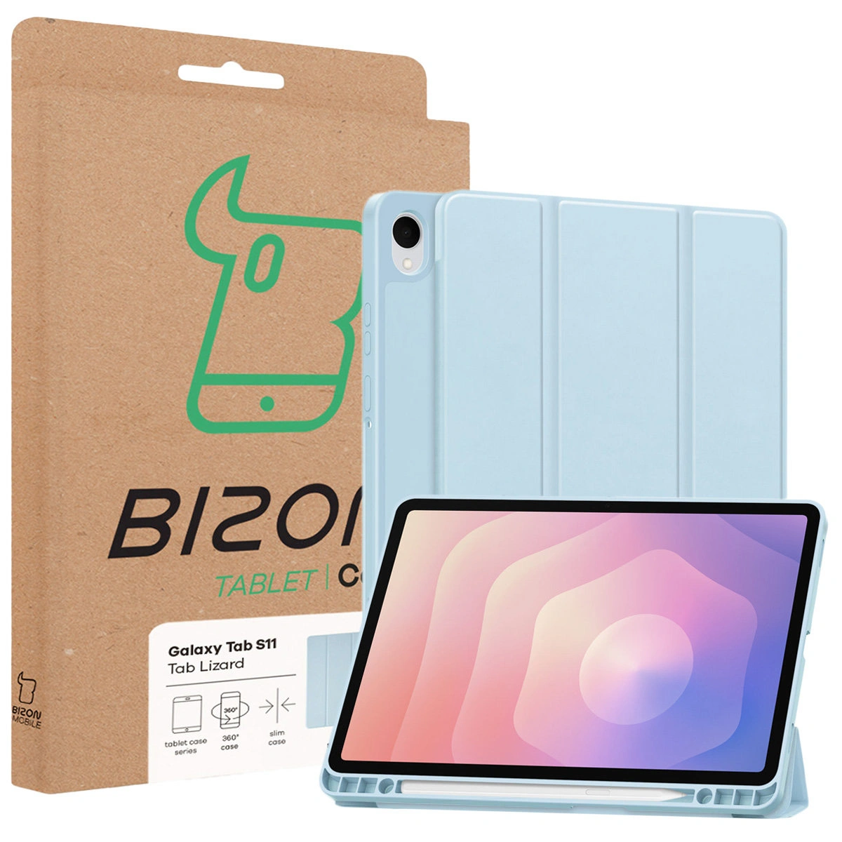 Przód pudełka Bizon Case z dedykowaną etykietą do Samsung Galaxy Tab S11