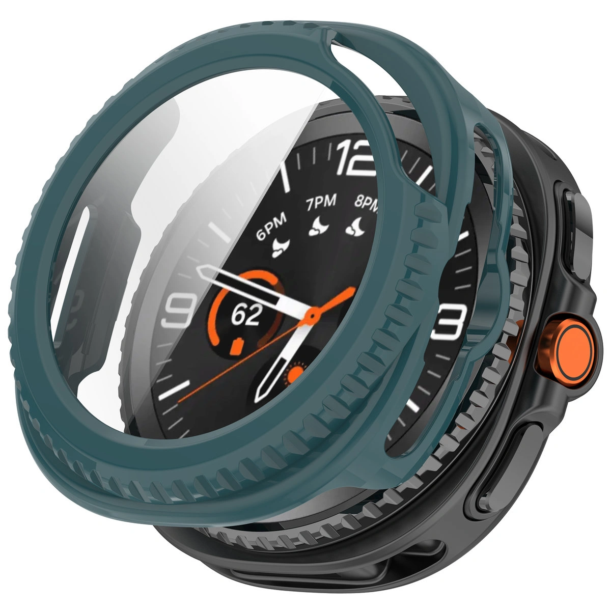 Wizualizacja nakładania etui Bizon Case+Glass Watch do Galaxy Watch 8 Classic 46 mm