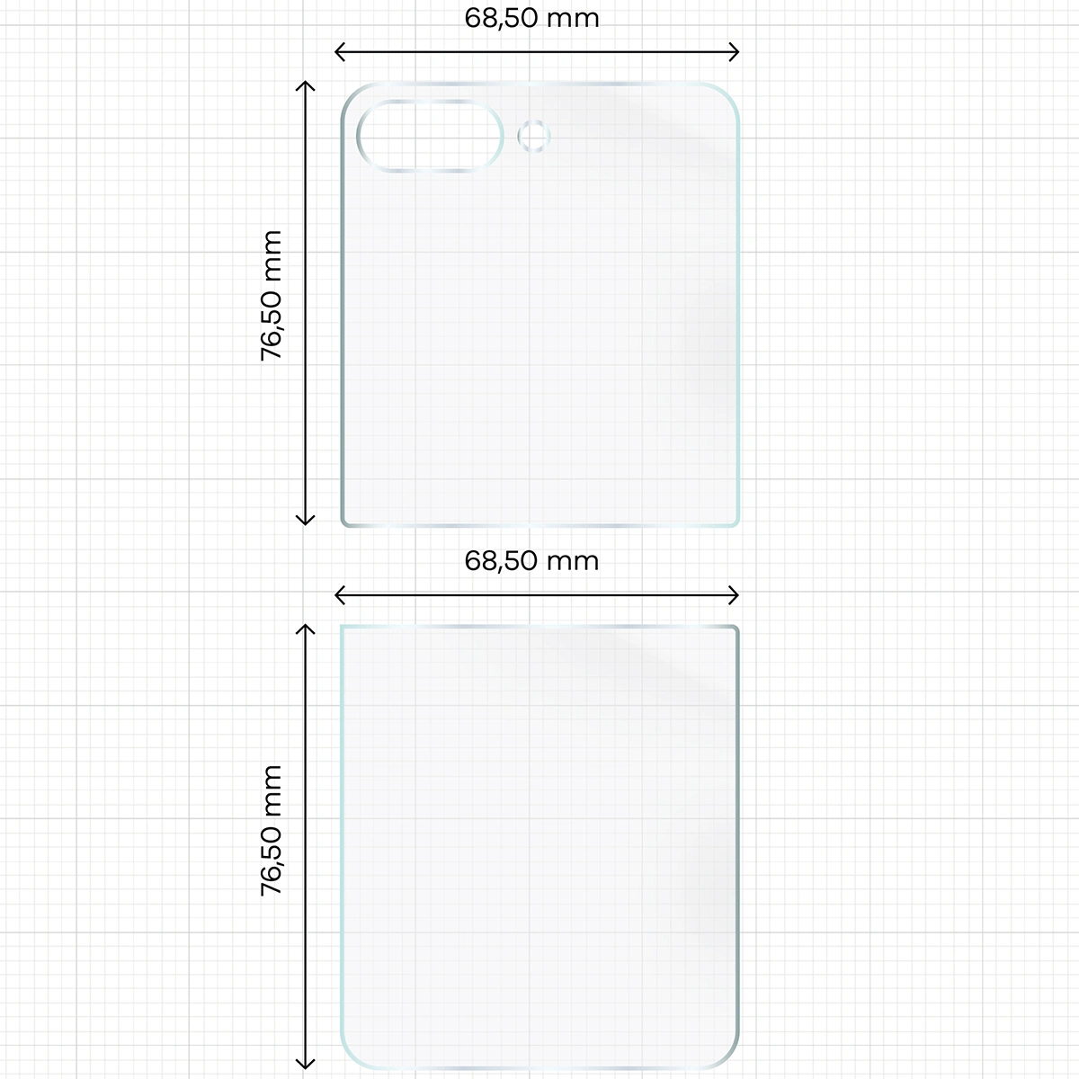 Wymiary dla folii hydrożelowej na tył telefonu Bizon Glass Hydrogel Back do Samsung Galaxy Z Flip5