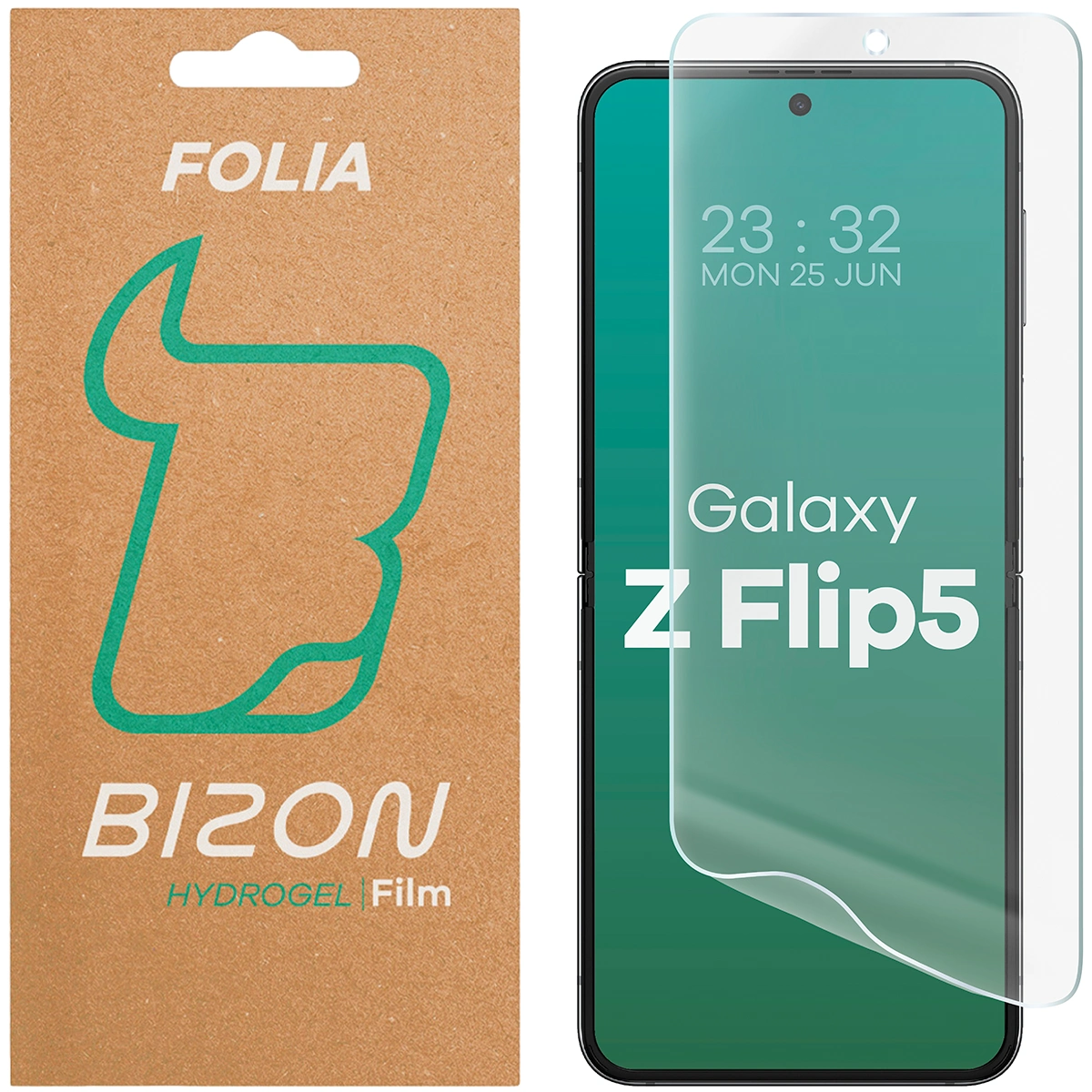 Pudełko i folia hydrożelowa na ekran Bizon Glass Hydrogel Front do Galaxy Z Flip5