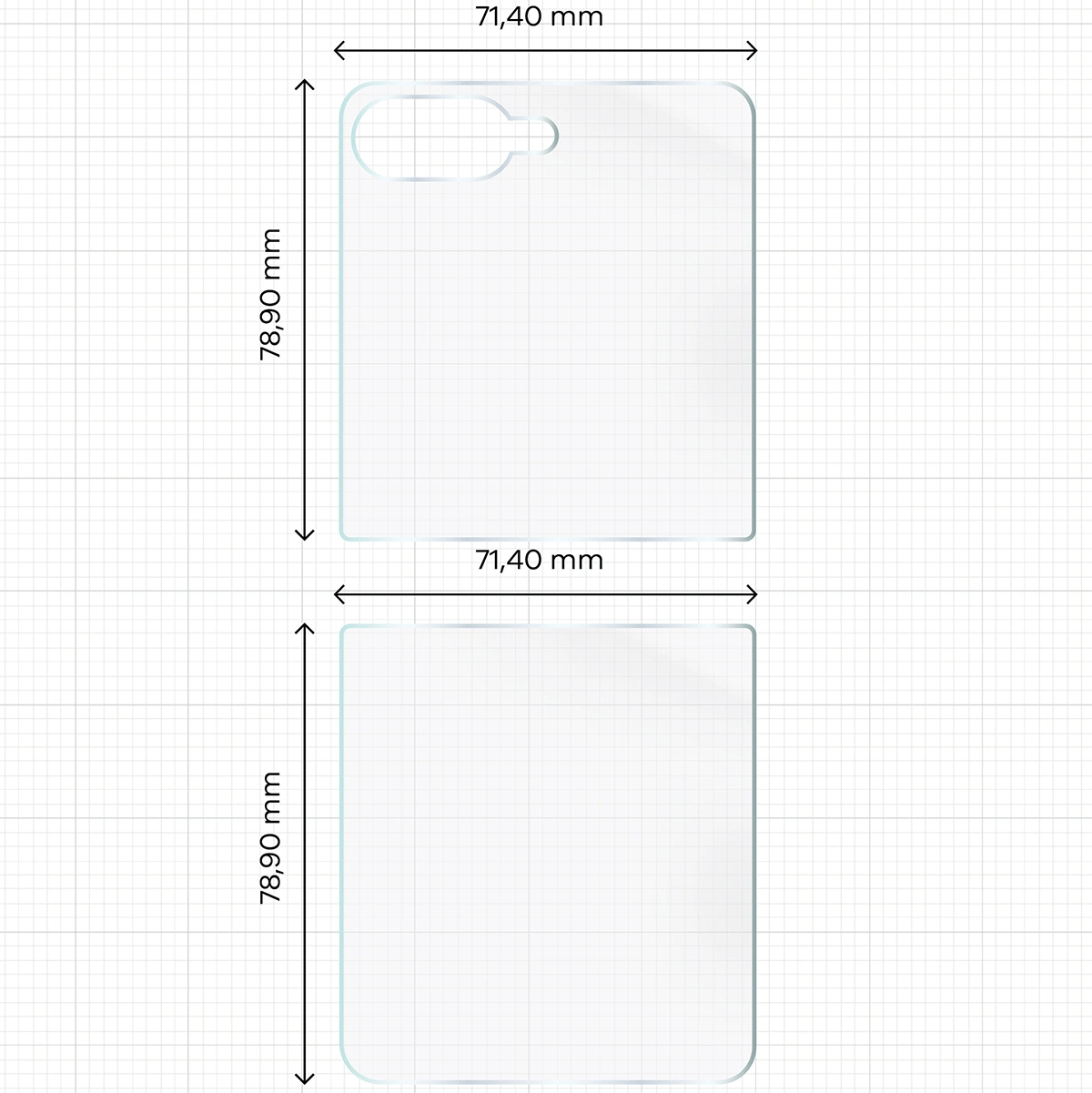 Wymiary dla folii hydrożelowej na tył telefonu Bizon Glass Hydrogel Back do Samsung Galaxy Z Flip7