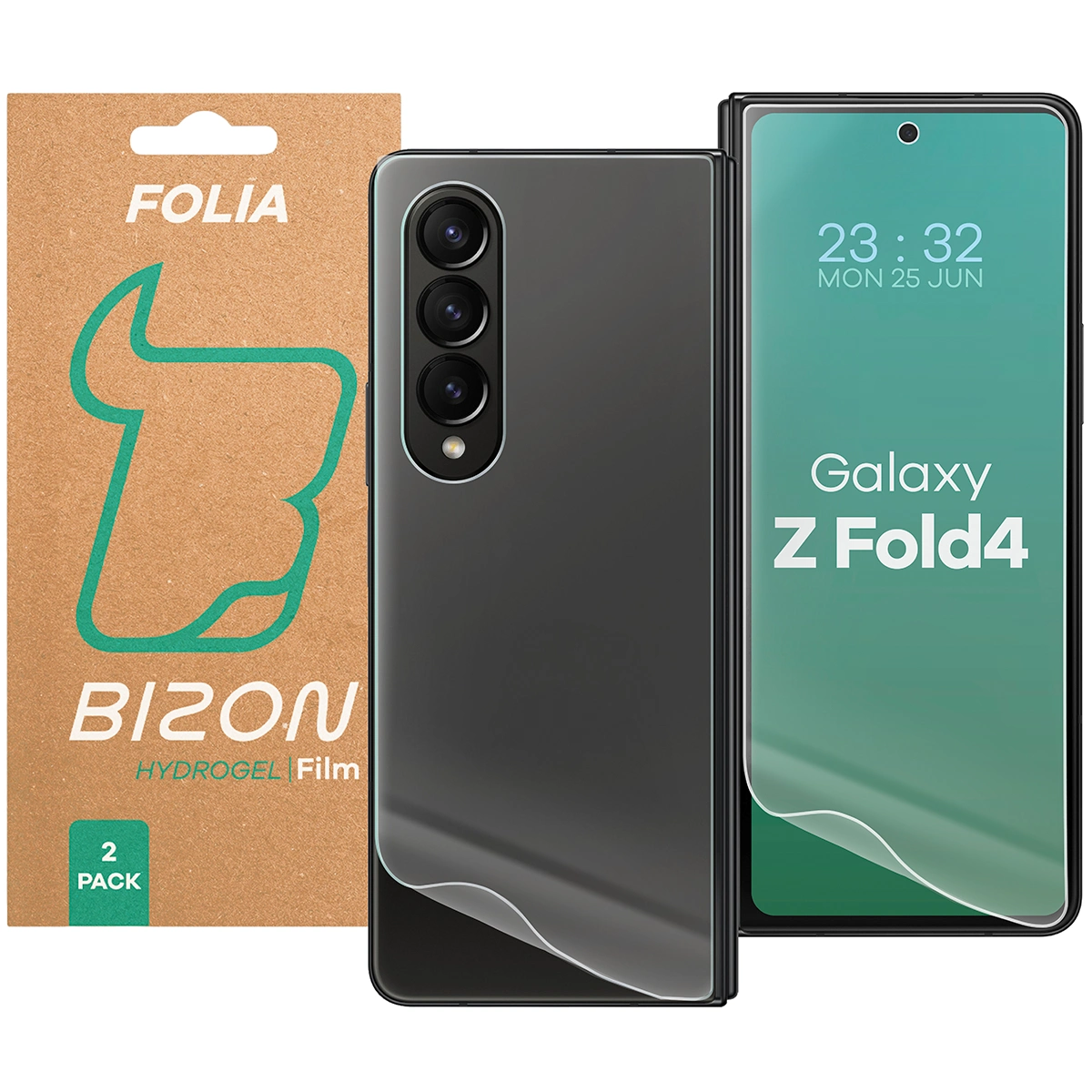 Zestaw folii hydrożelowych na plecki i wyświetlacz telefonu Bizon Glass Hydrogel Pack do Samsung Galaxy Z Fold4, 2 sztuki