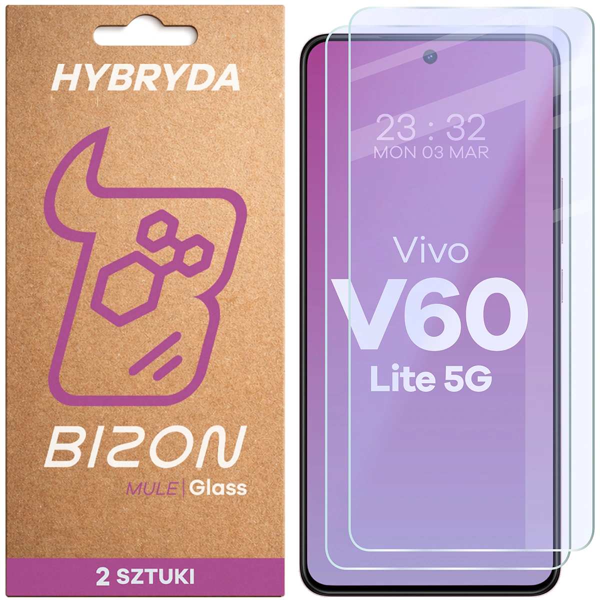 Elastyczne szkło hybrydowe Bizon Glass Mule Duo do Vivo V60 Lite 5G, 2 sztuki