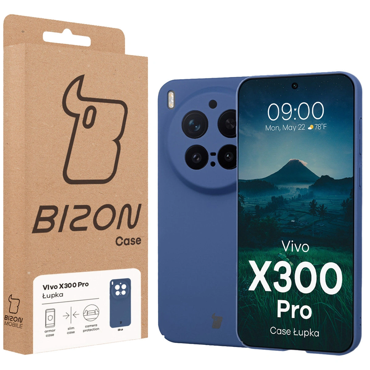 Przód pudełka Bizon Case z dedykowaną etykietą do Vivo X300 Pro