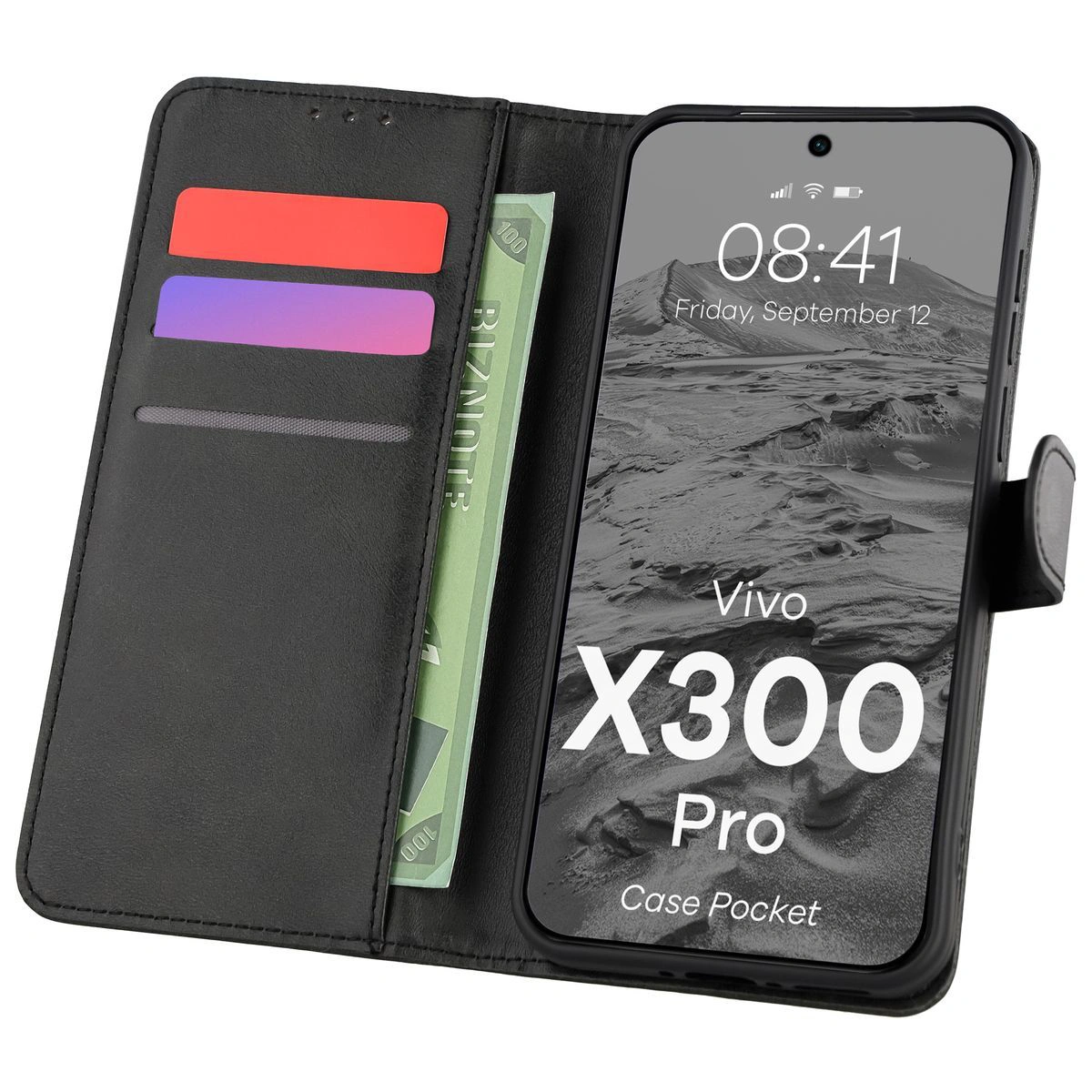 Etui z klapką z miejscem na karty Bizon Case Pocket do Vivo X300 Pro