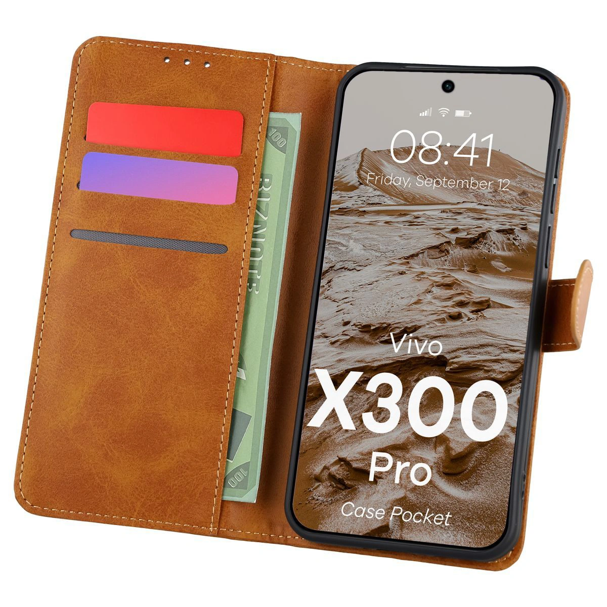Etui z klapką z miejscem na karty Bizon Case Pocket do Vivo X300 Pro