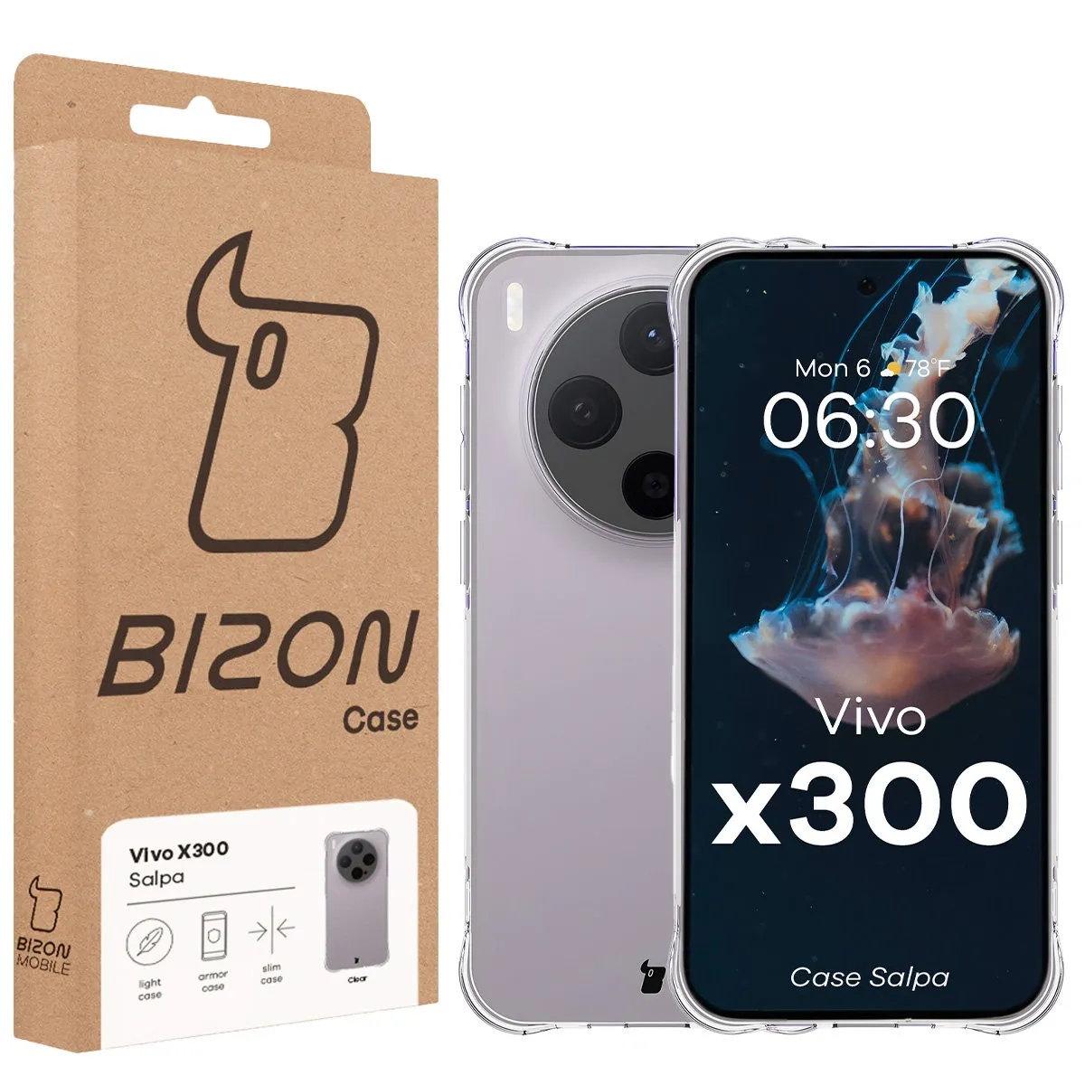 Przód pudełka Bizon Case z dedykowaną etykietą do Vivo X300