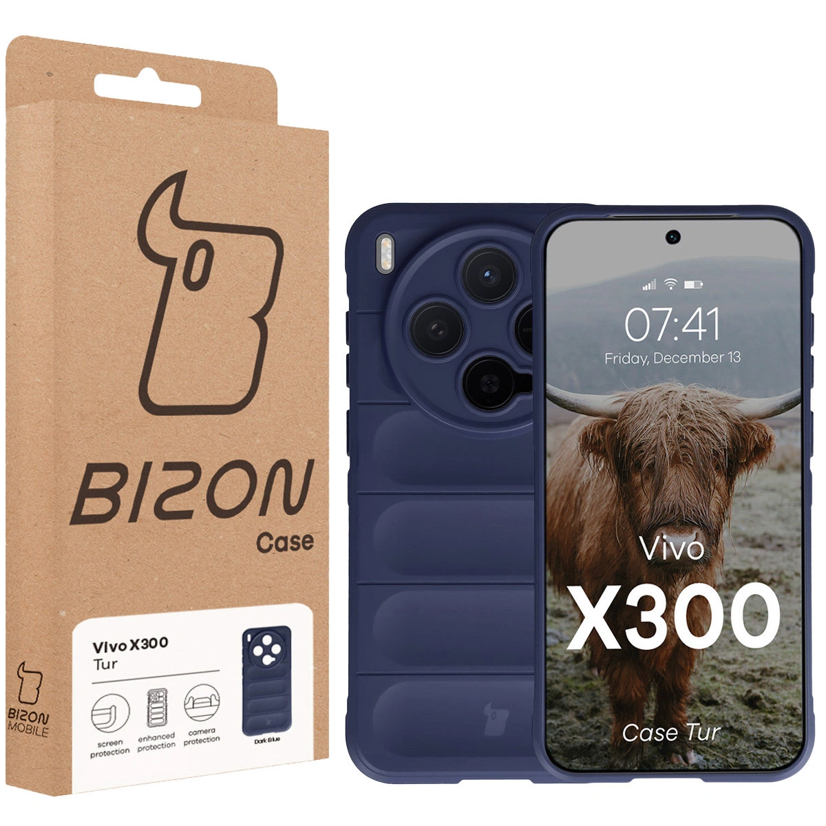 Przód pudełka Bizon Case z dedykowaną etykietą do Vivo X300
